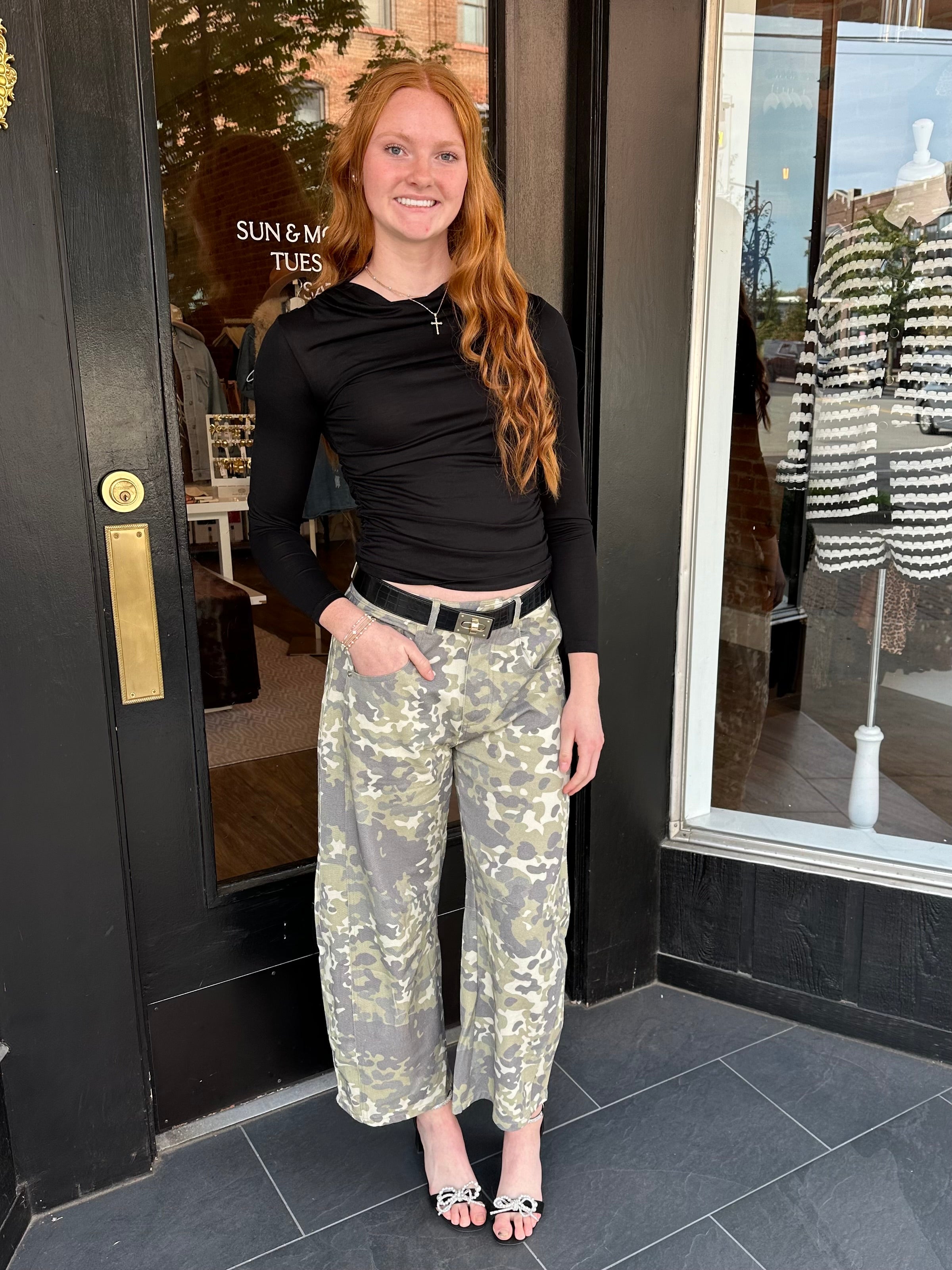 Sage Camo Barrel Jean