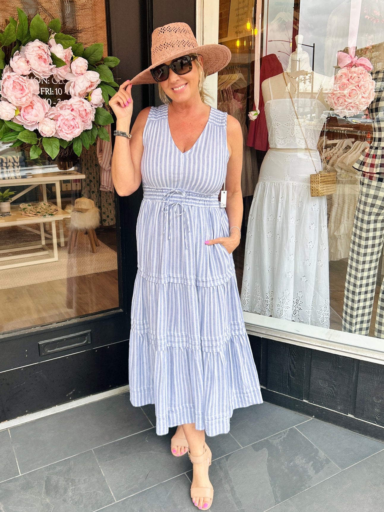 Chambray Striped Smocked Dress