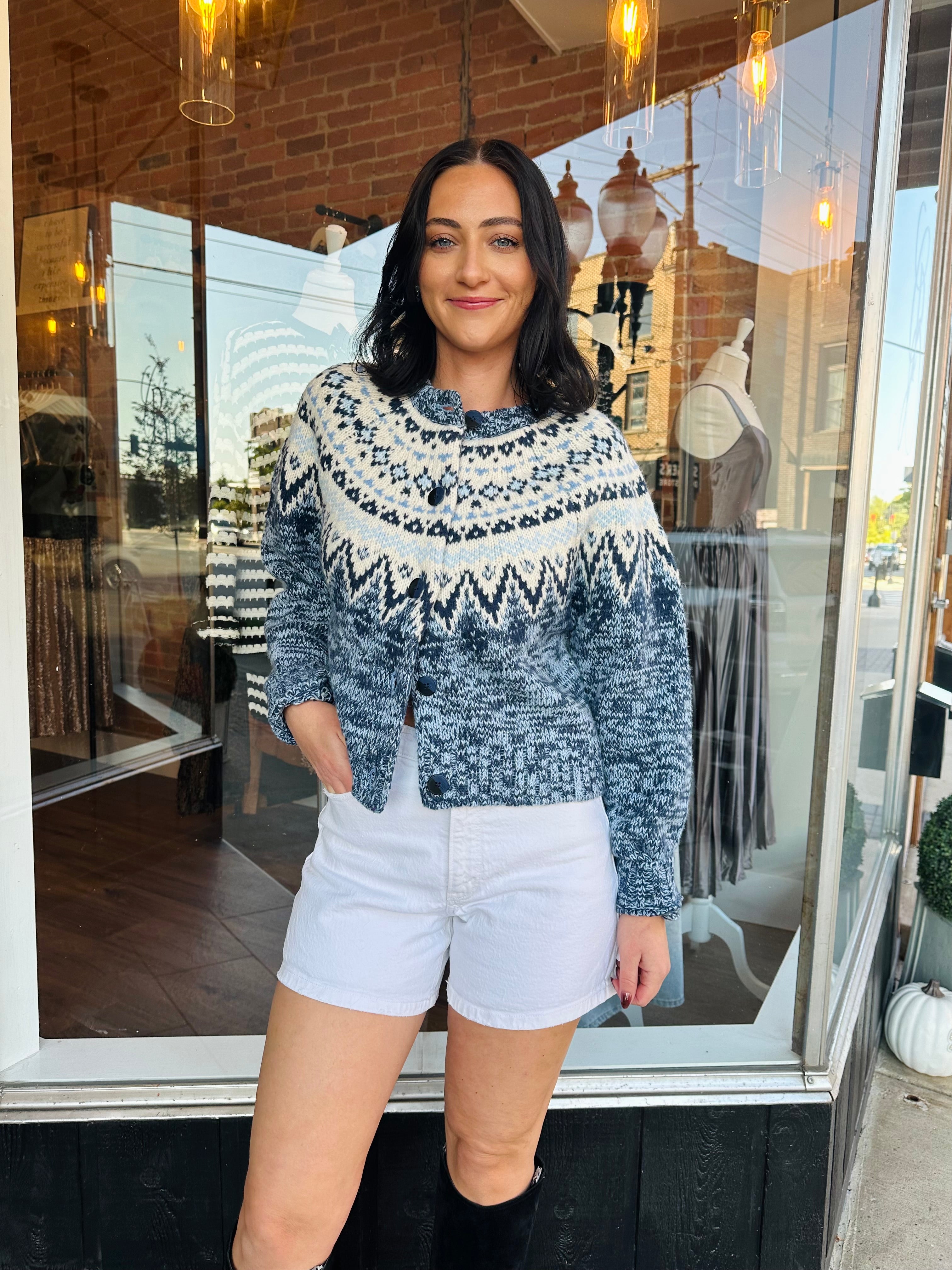 North Sea Fairisle Cardigan Blue Velvet Heather