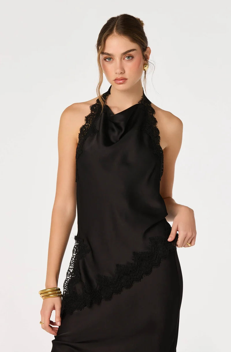 Amira Satin Lace Trim Halter Top