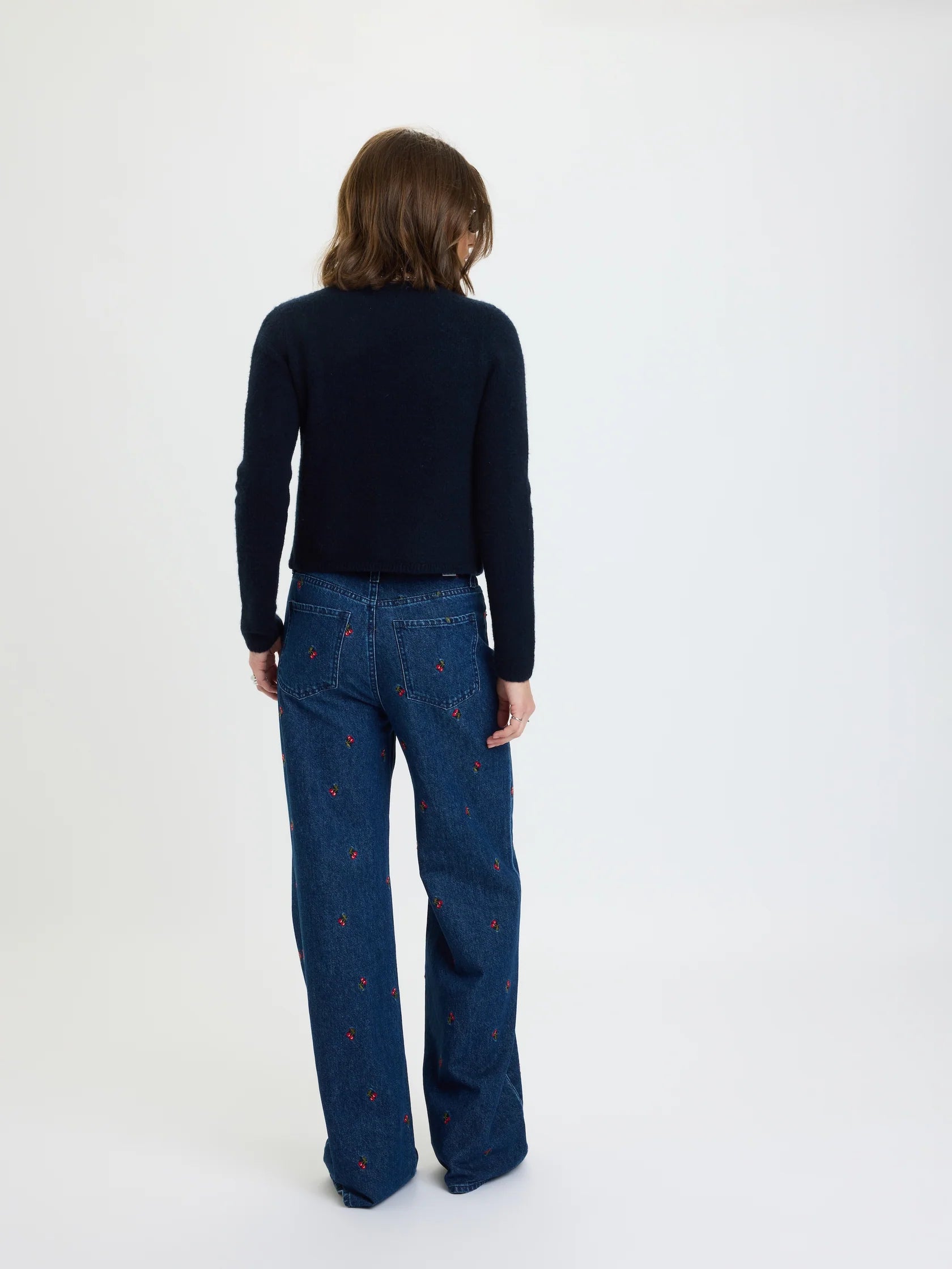 Muse Embroidered Fitted Cardigan- Cherry