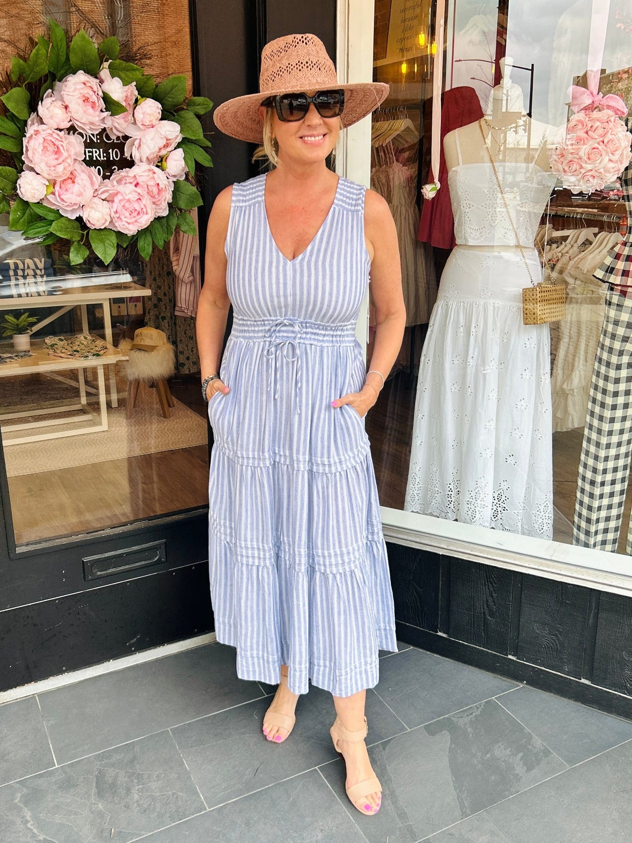 Chambray Striped Smocked Dress
