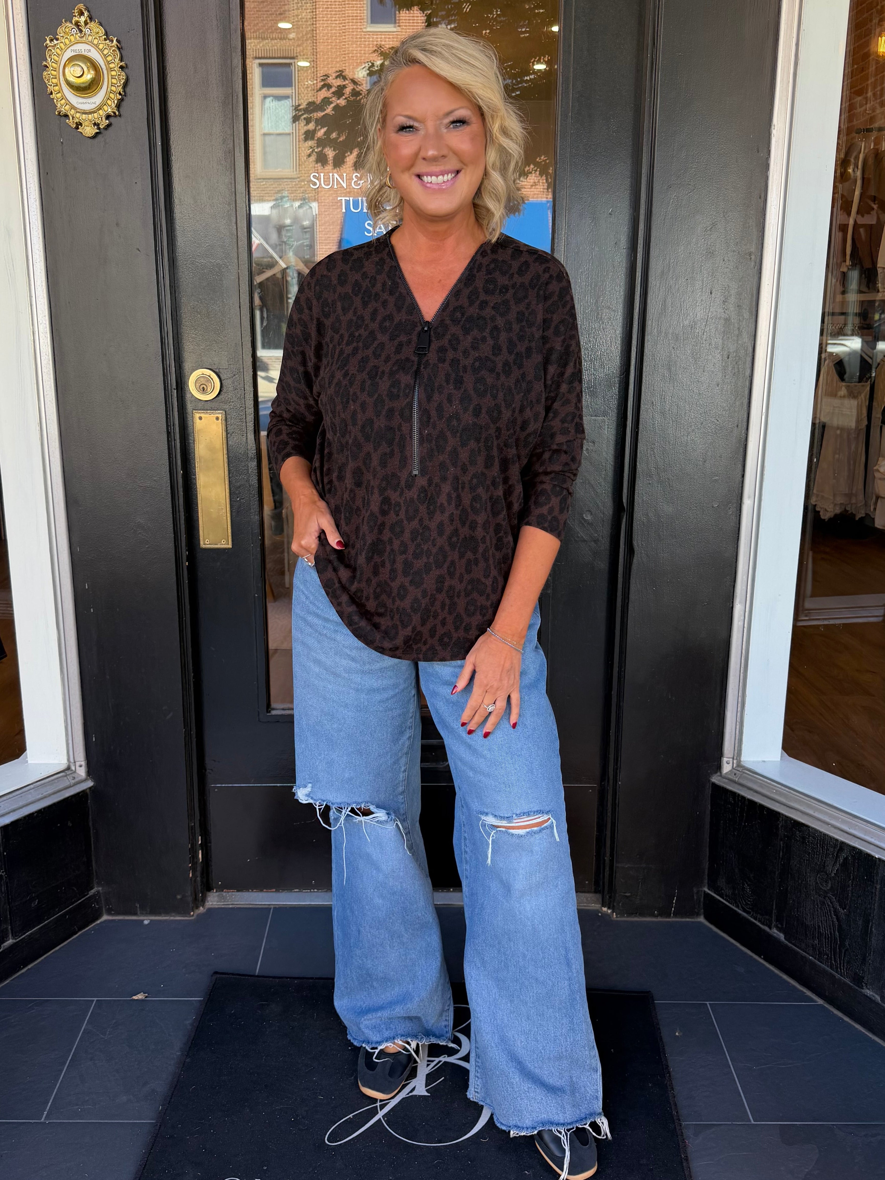 Leopard Zip Top