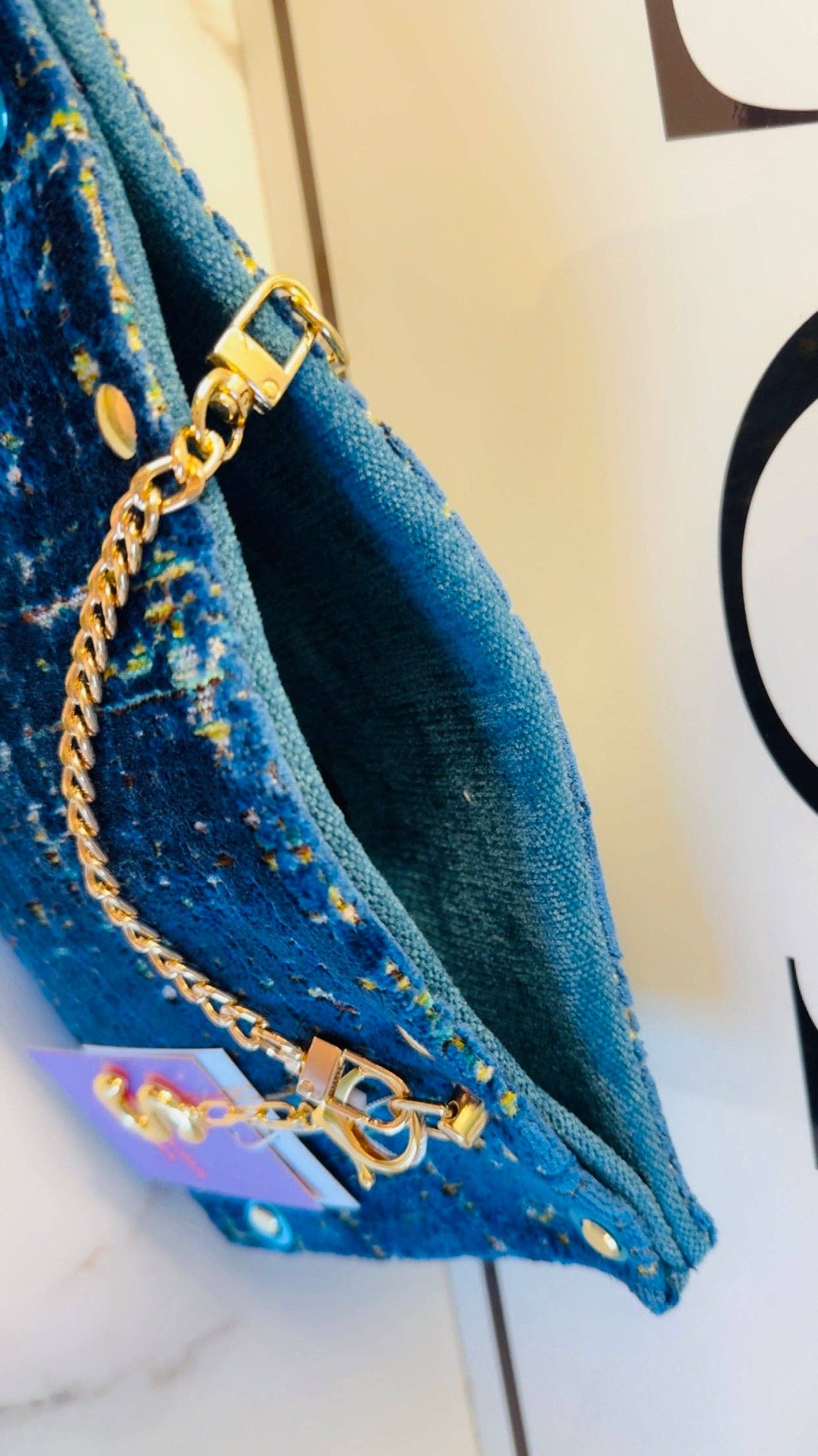 Blue and Yellow Chenille Clutch