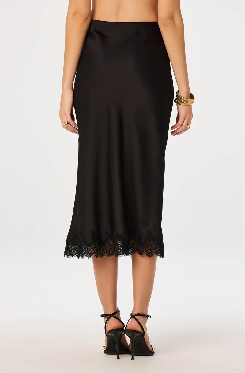 Blossom Satin Lace-Trim Midi Skirt
