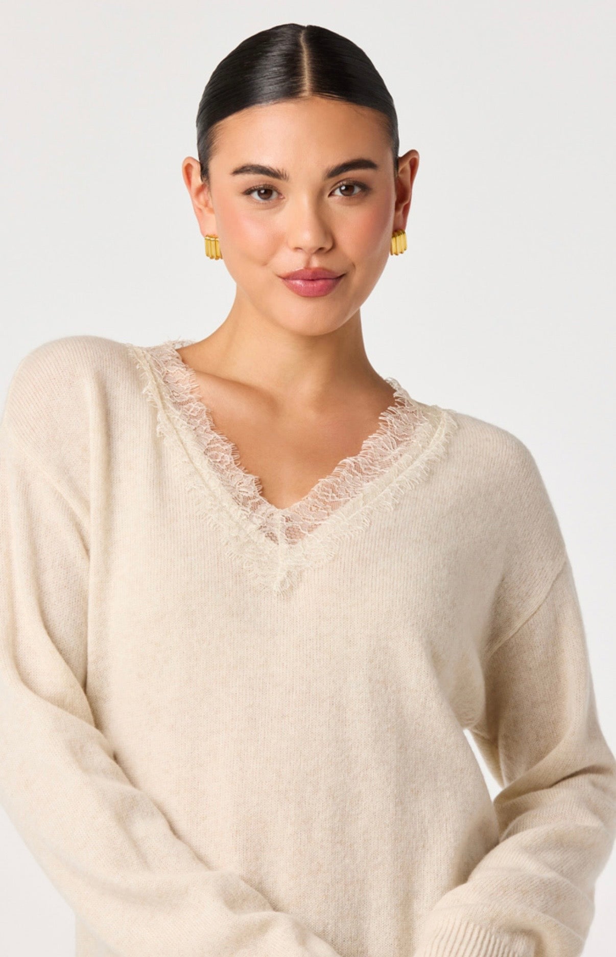 Jadyn Lace-Trim V-Neck Sweater