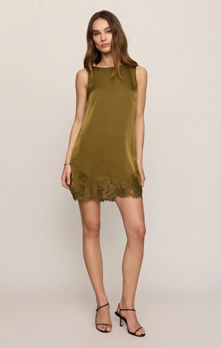 Meadow Muse Lace Mini Dress Golden Sage