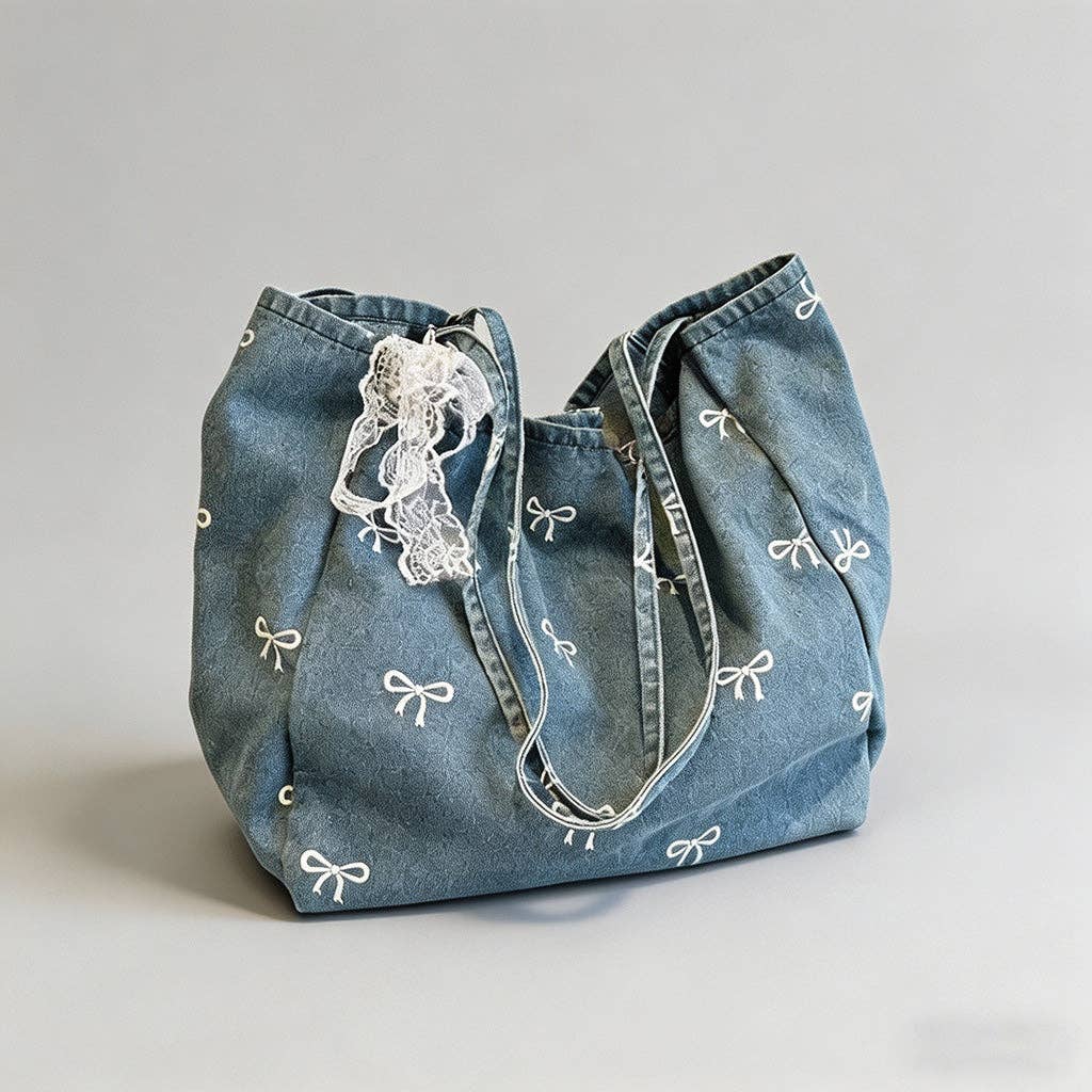 Denim Bow Tote Bag