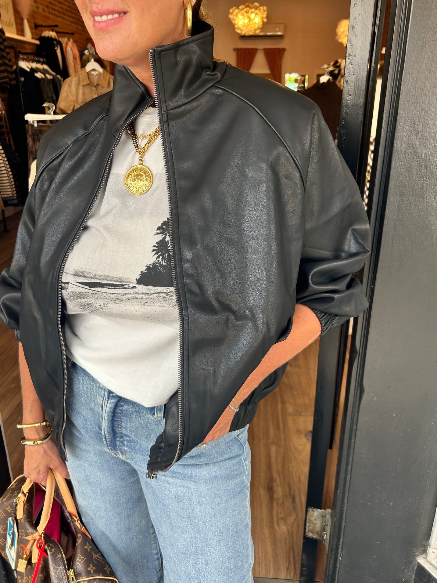 Shayna Faux Leather Bomber Jacket