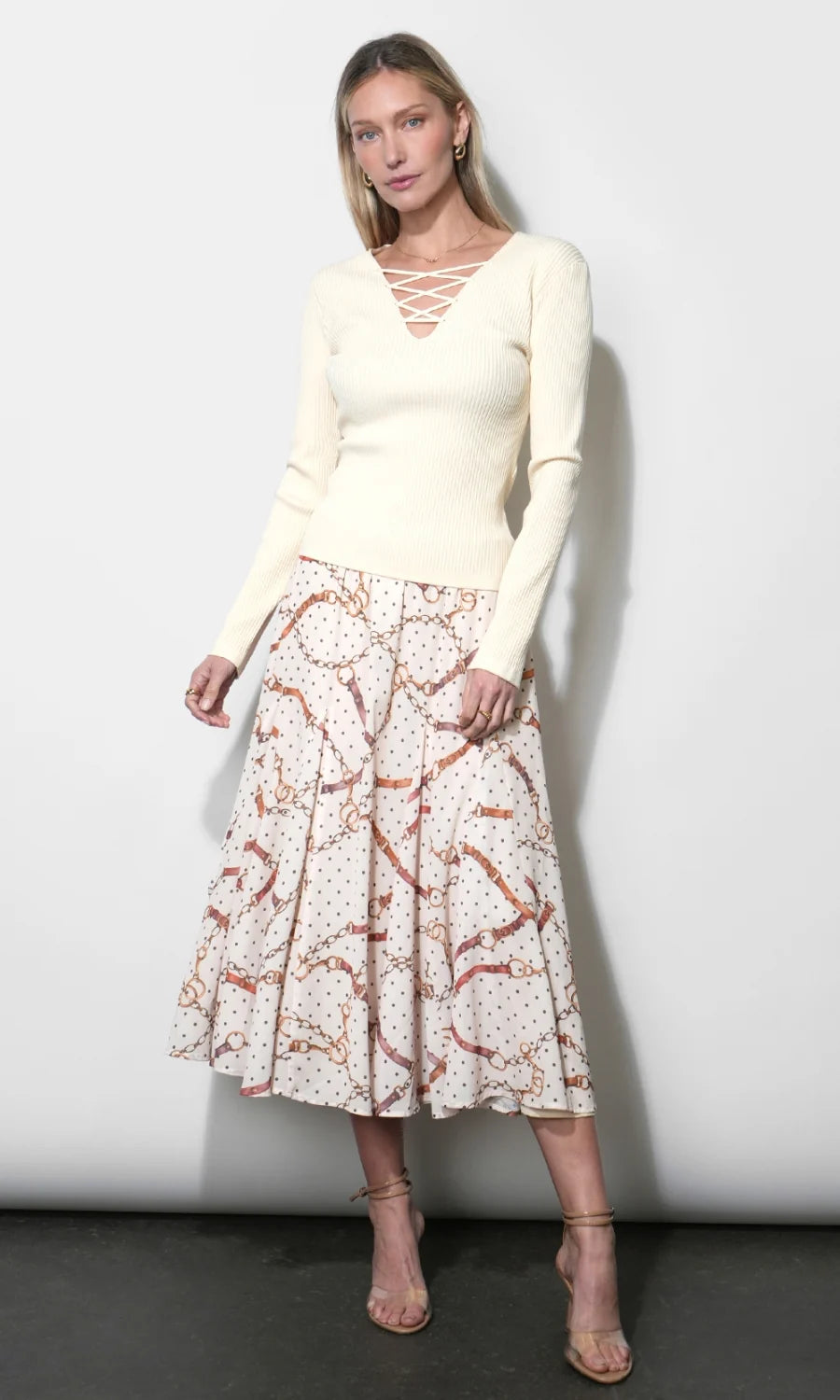 Megan Godet Printed Midi Skirt