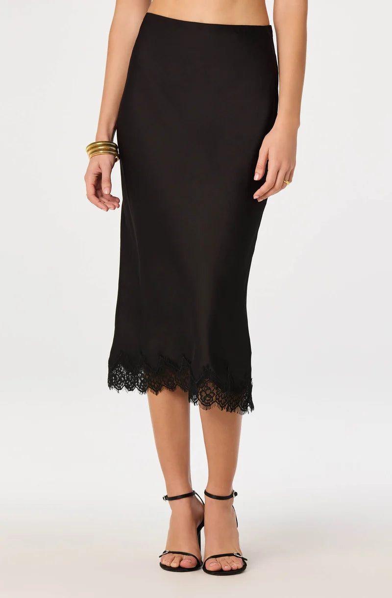 Blossom Satin Lace-Trim Midi Skirt