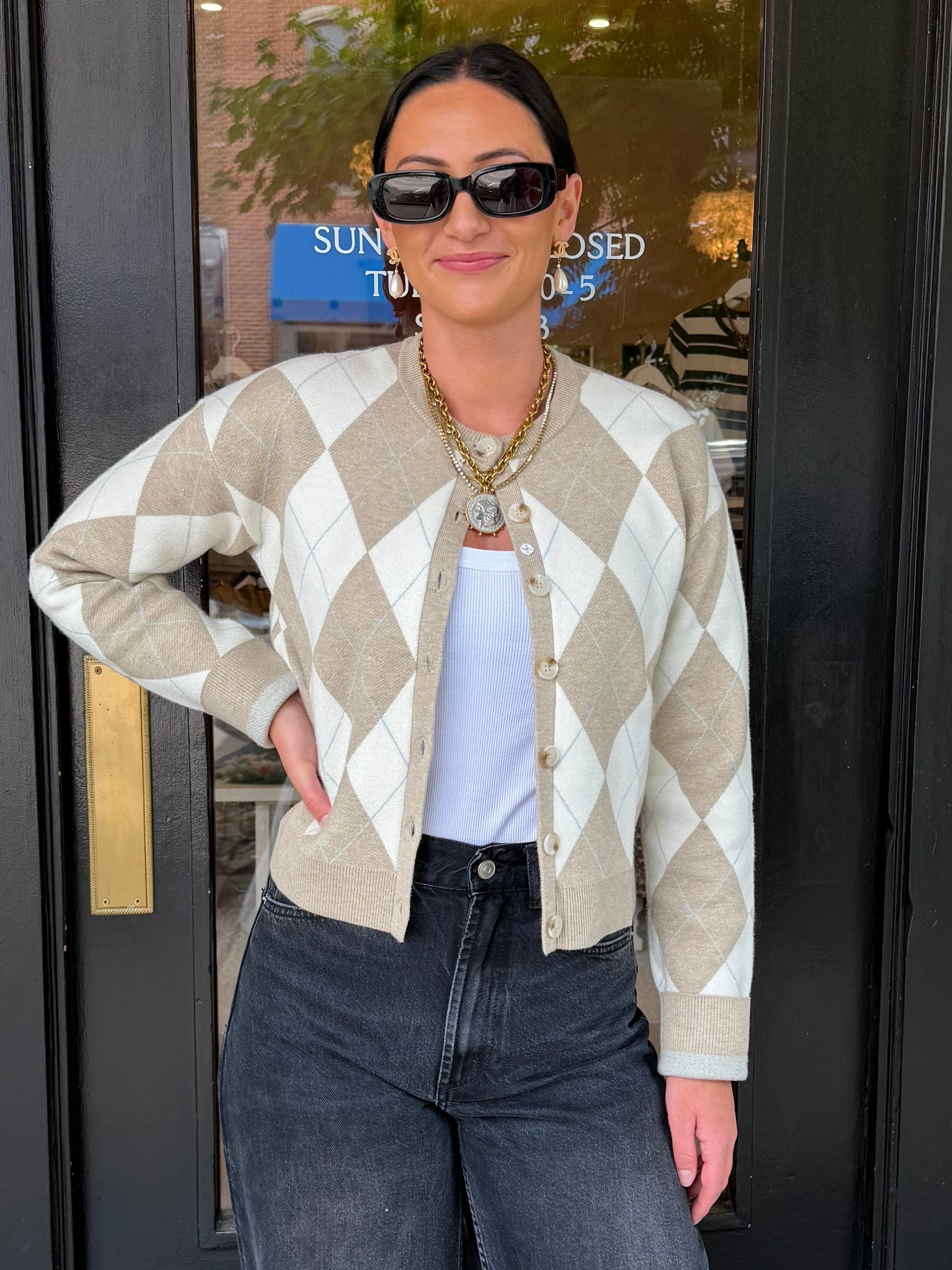 Throw On Cardigan Argyle Knit