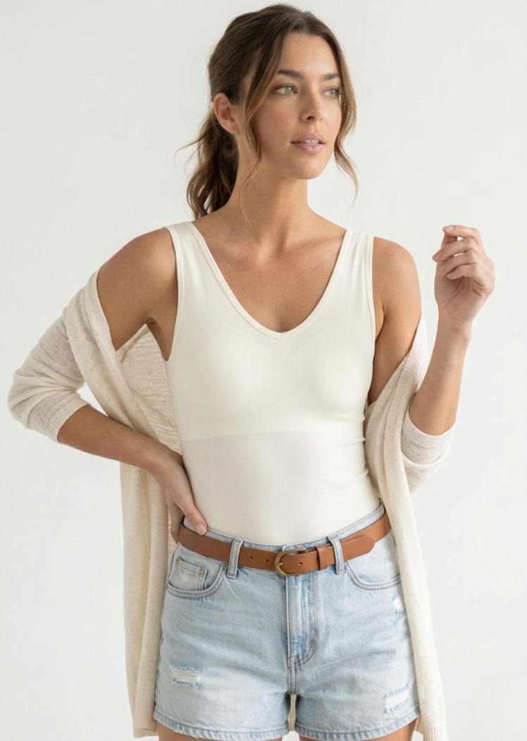 Built-In-Bra Tank: Ivory / One Size