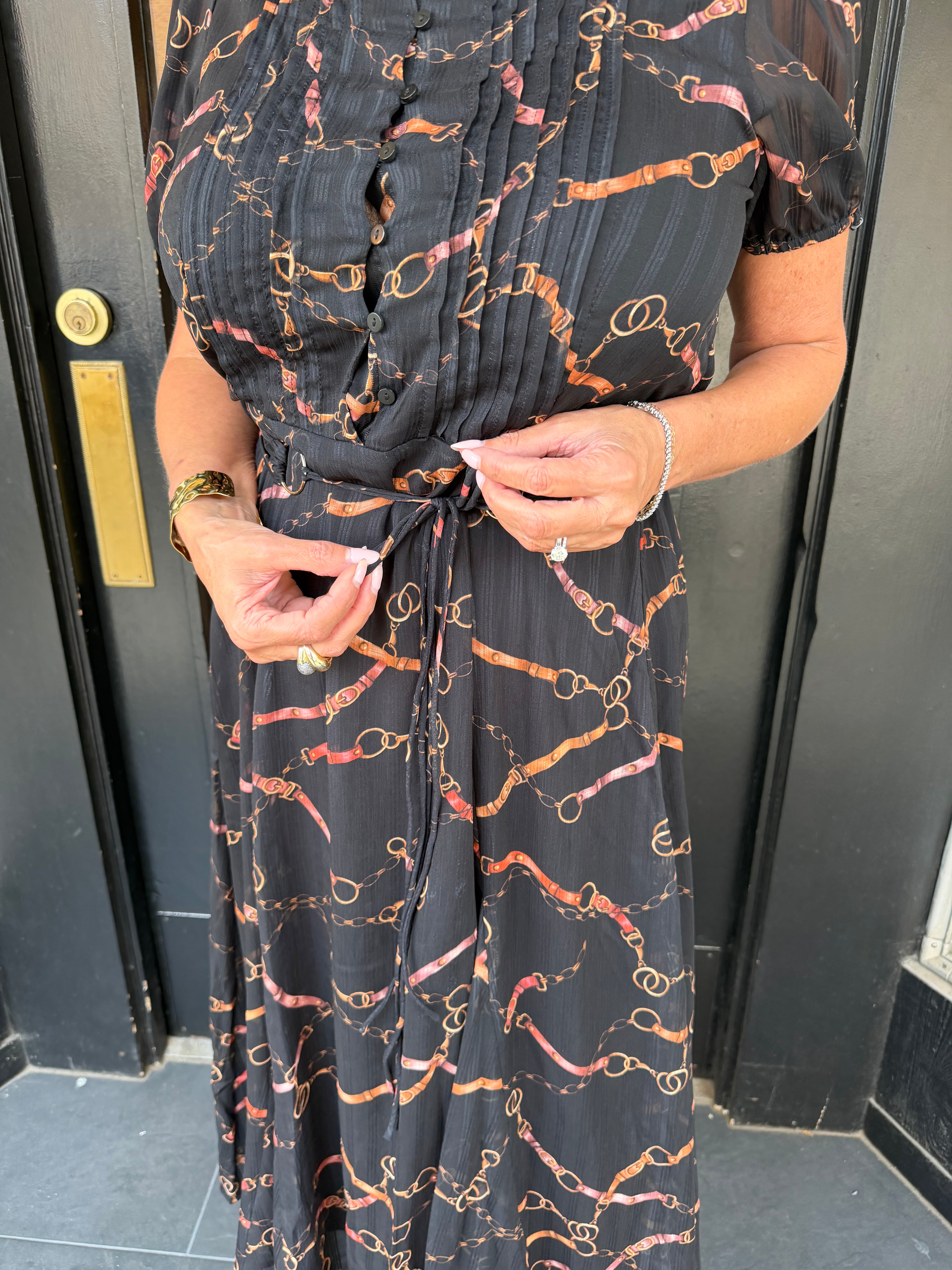 Rosa Button Front Pintuck Midi Dress