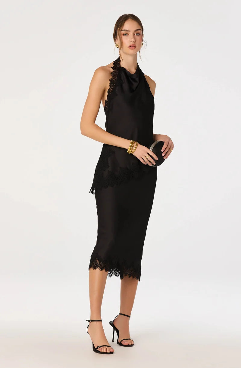 Amira Satin Lace Trim Halter Top