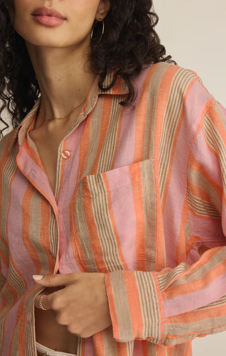 ThePerfect Striped Button Up - Tiger Lily