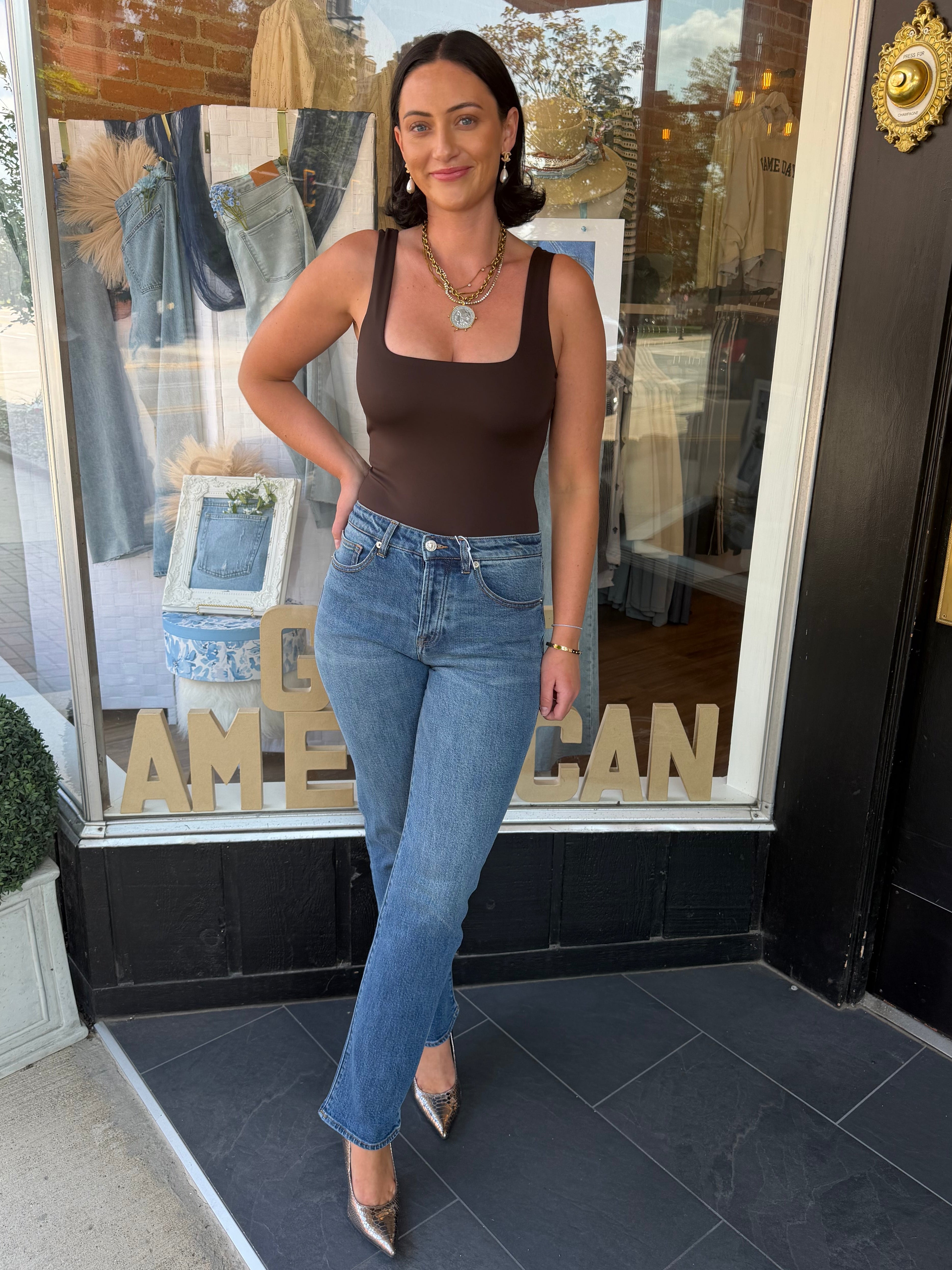 Sculpting Modern Tank Bodysuit: Espresso