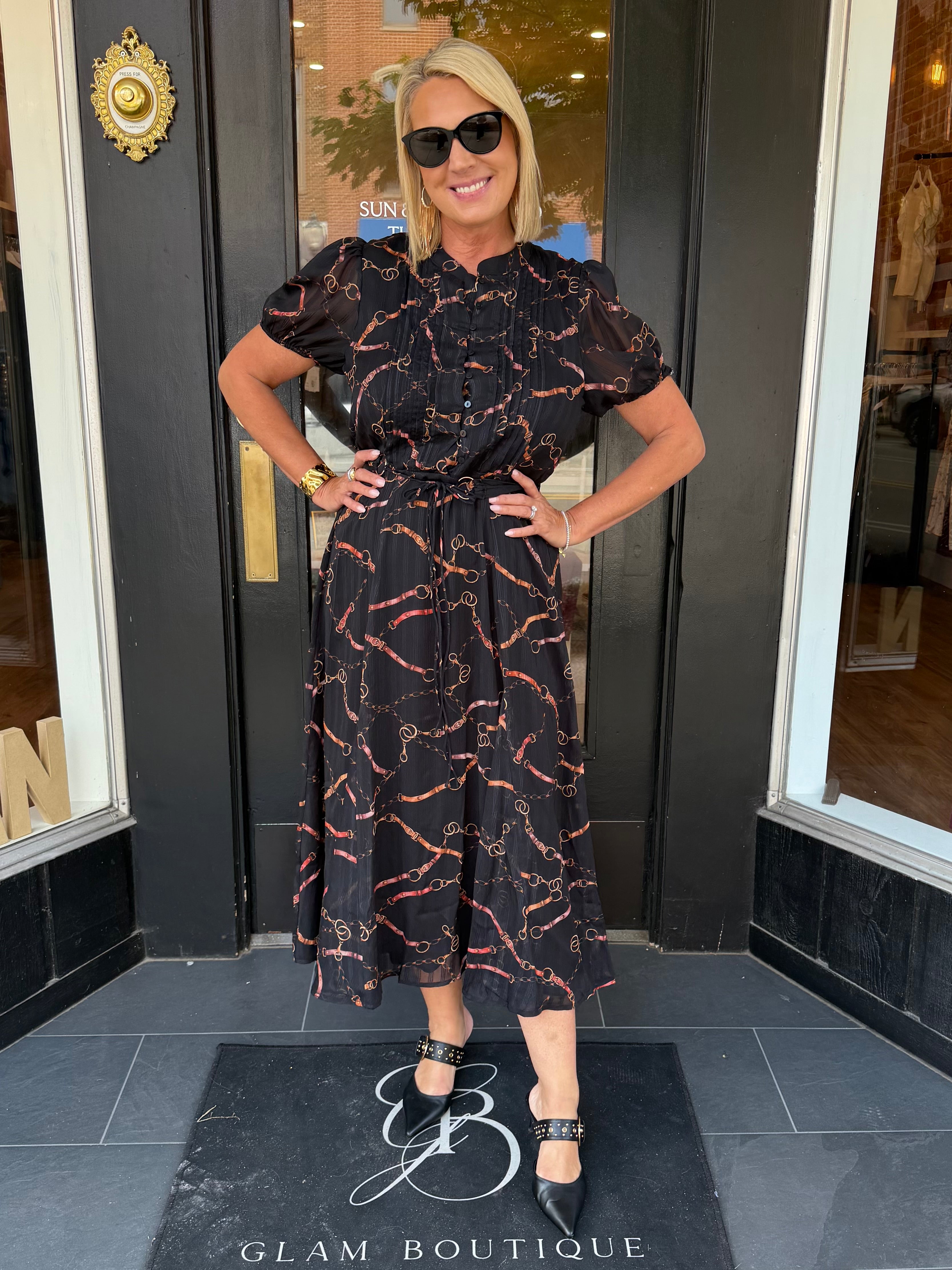 Rosa Button Front Pintuck Midi Dress