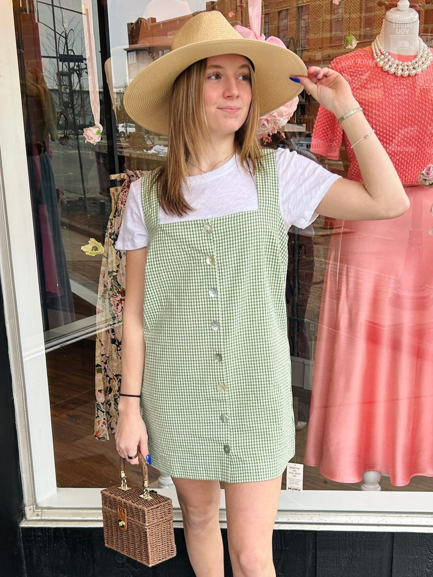 Everly Mini Dress Field Green Gingham