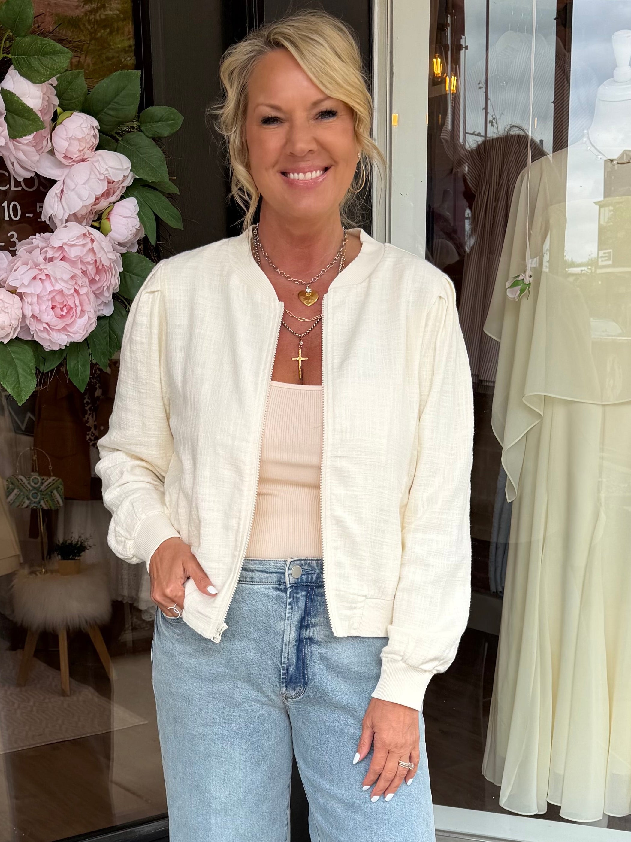 Pia Puff Sleeve Bomber Jacket