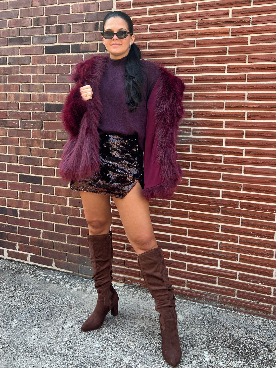 Vera Burgundy Sequins Skort