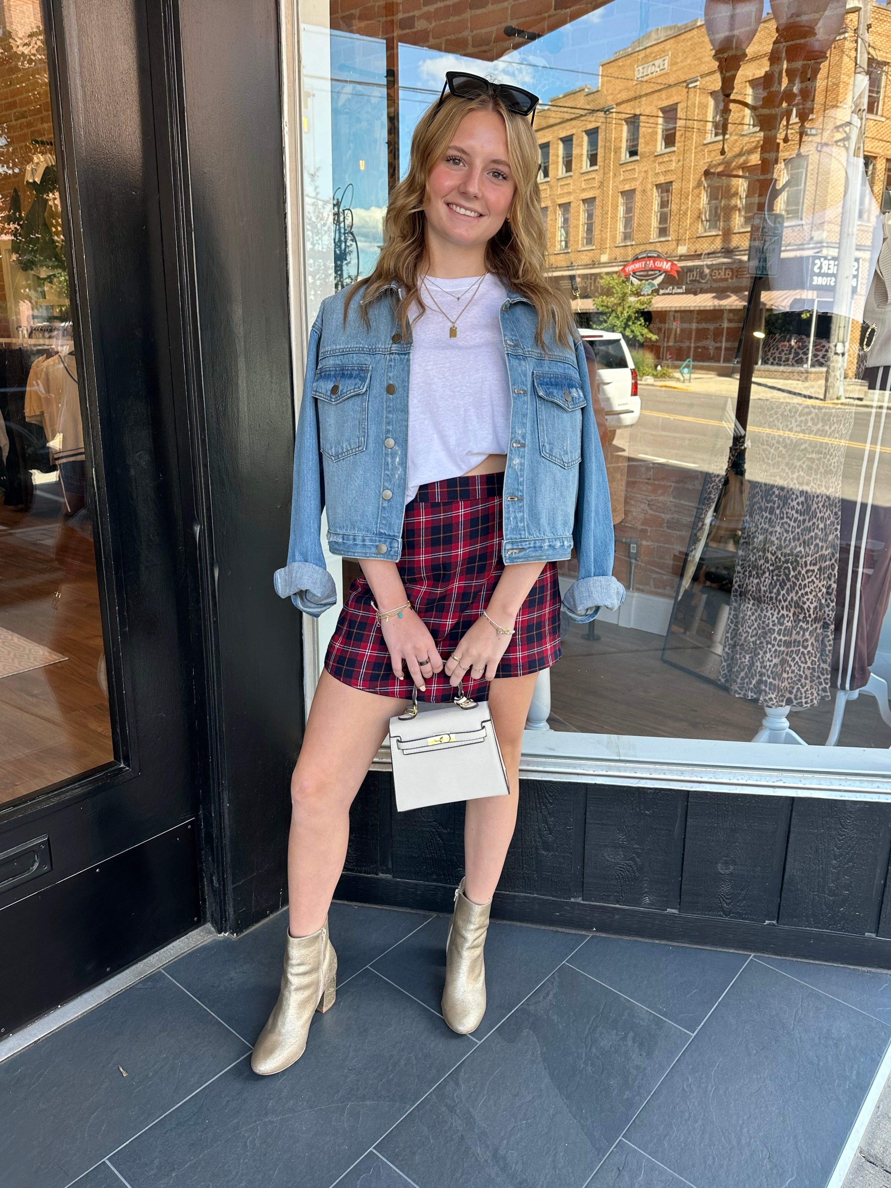 Plaid Asymmetrical Skort