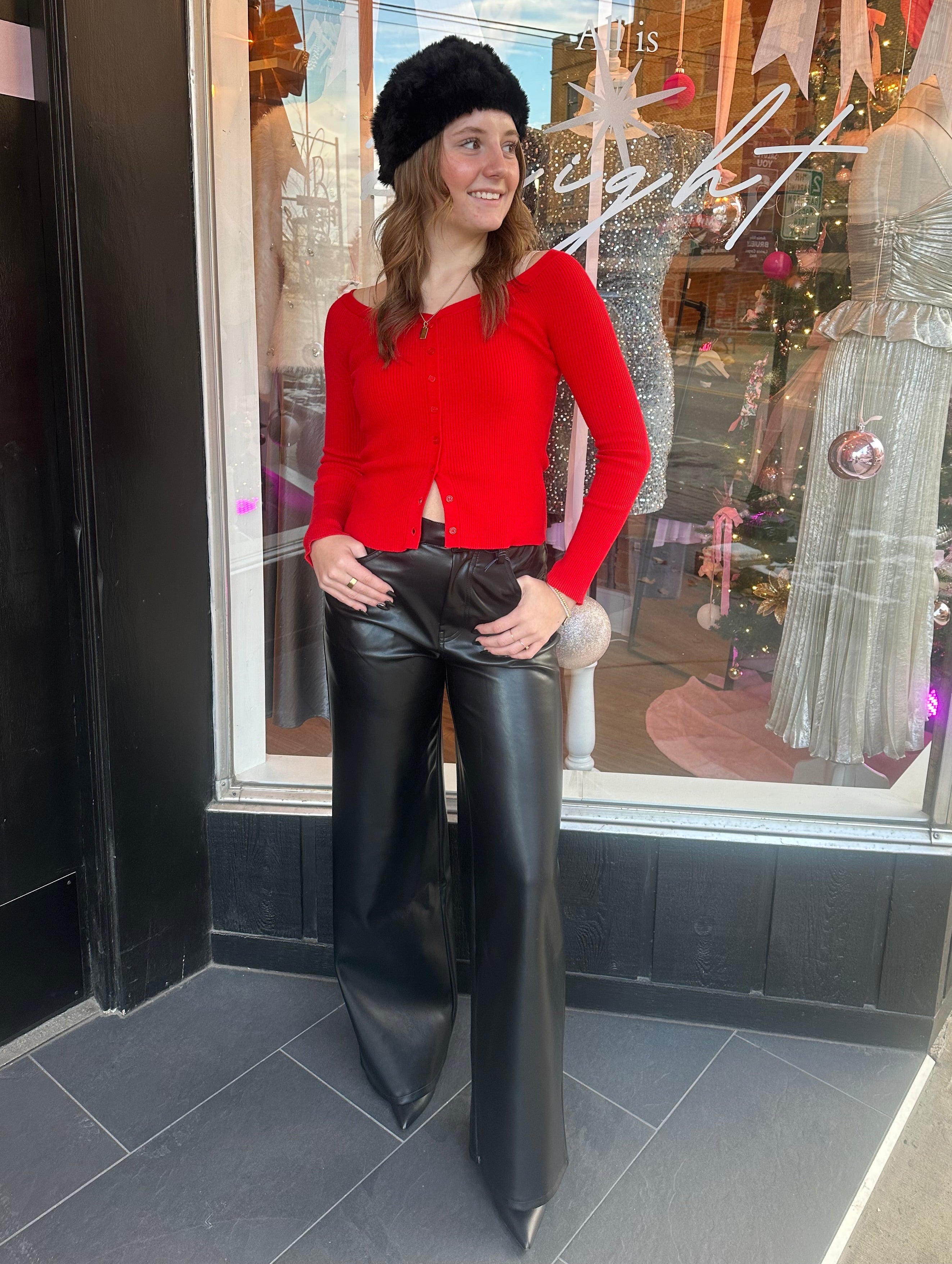 Romy Faux Leather Slouch Wide-Leg Pant