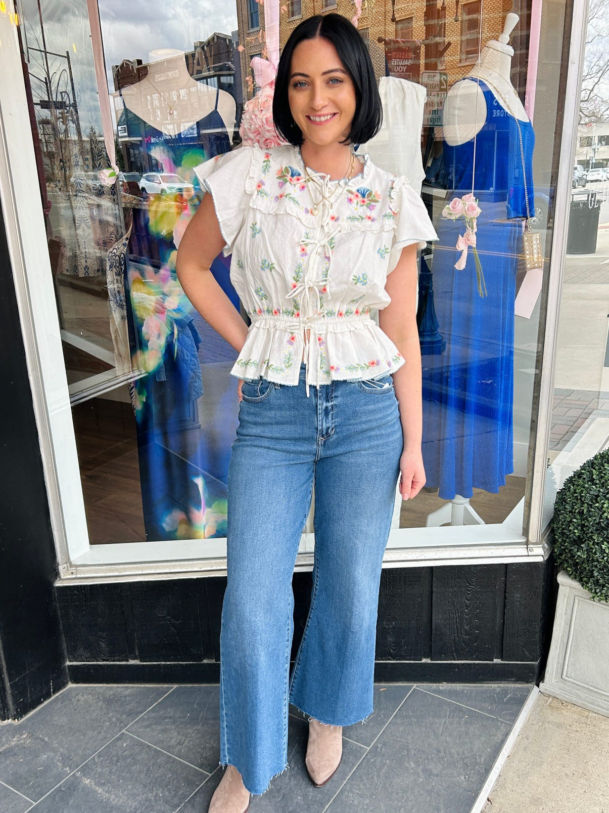 Romey Top Wild Meadow Embroidery