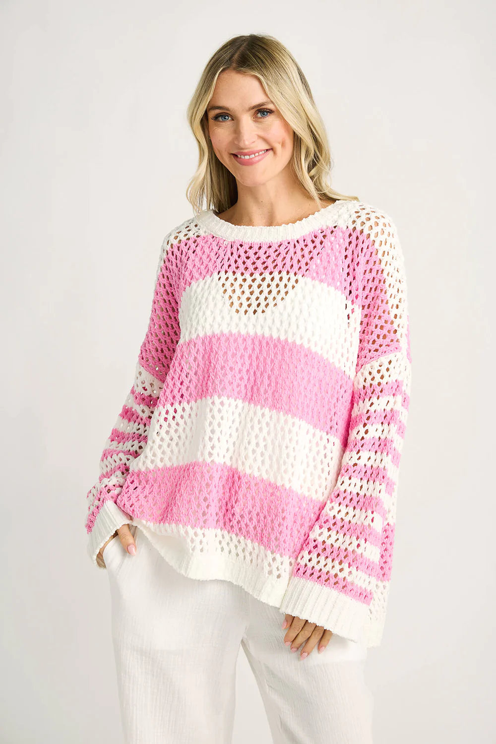 Pink Popsicle Stripe Netted Sweater