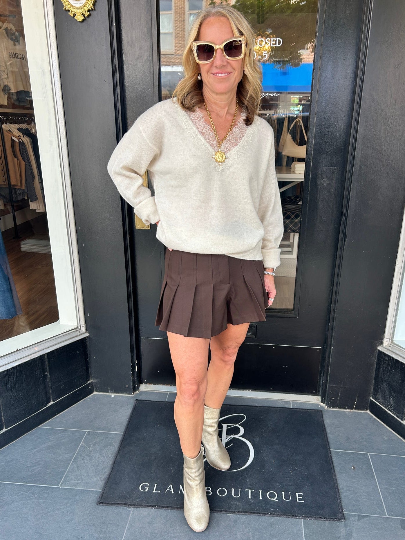 Jadyn Lace-Trim V-Neck Sweater