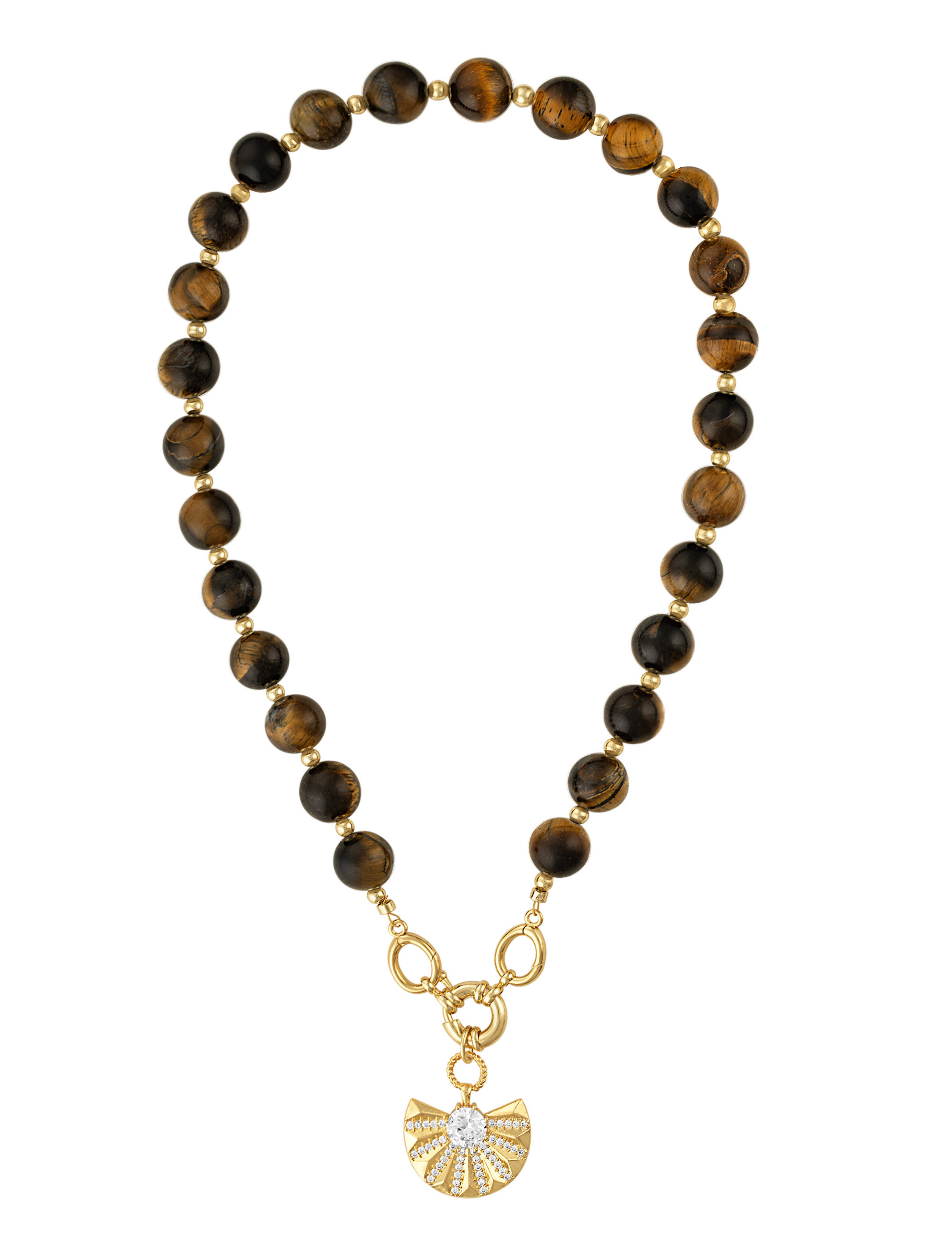 TARRA GEMSTONE OPEN CLASP FAN NECKLACE: One Size