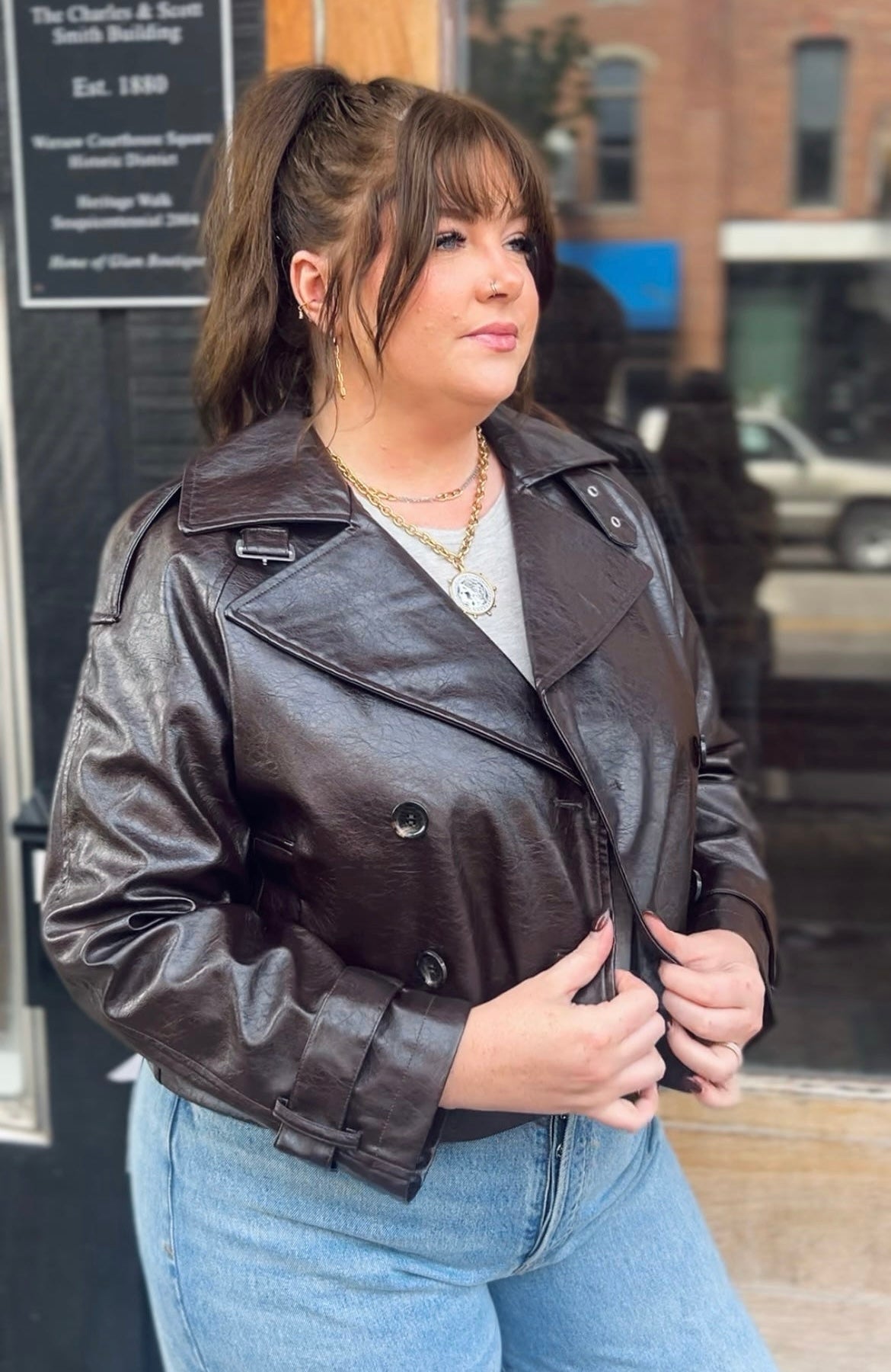 Halsey Textured Vegan Leather Crop Trench