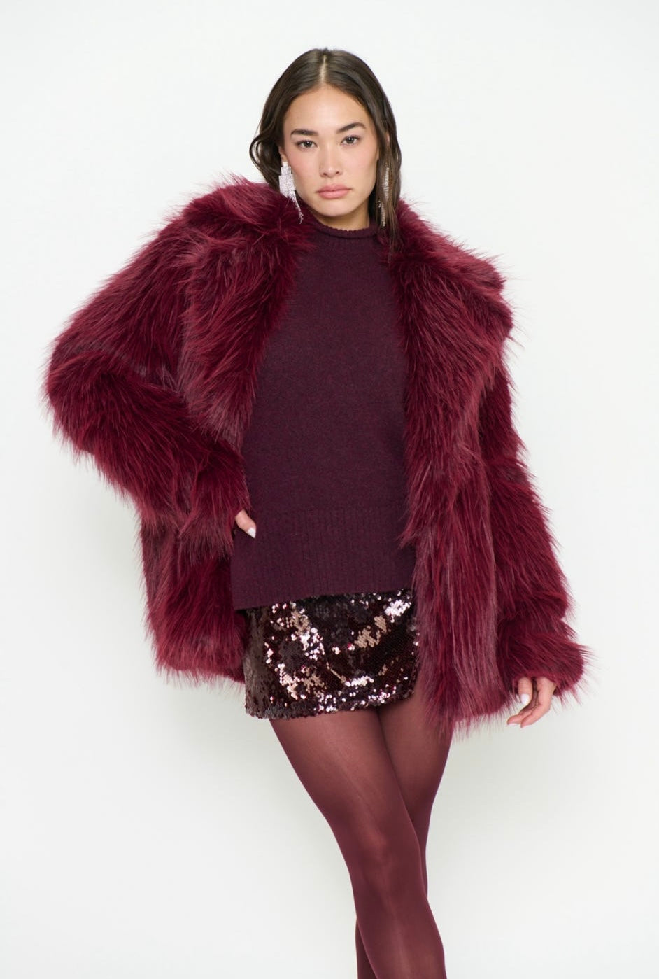 Salt Lake Fur Coat Merlot Knit