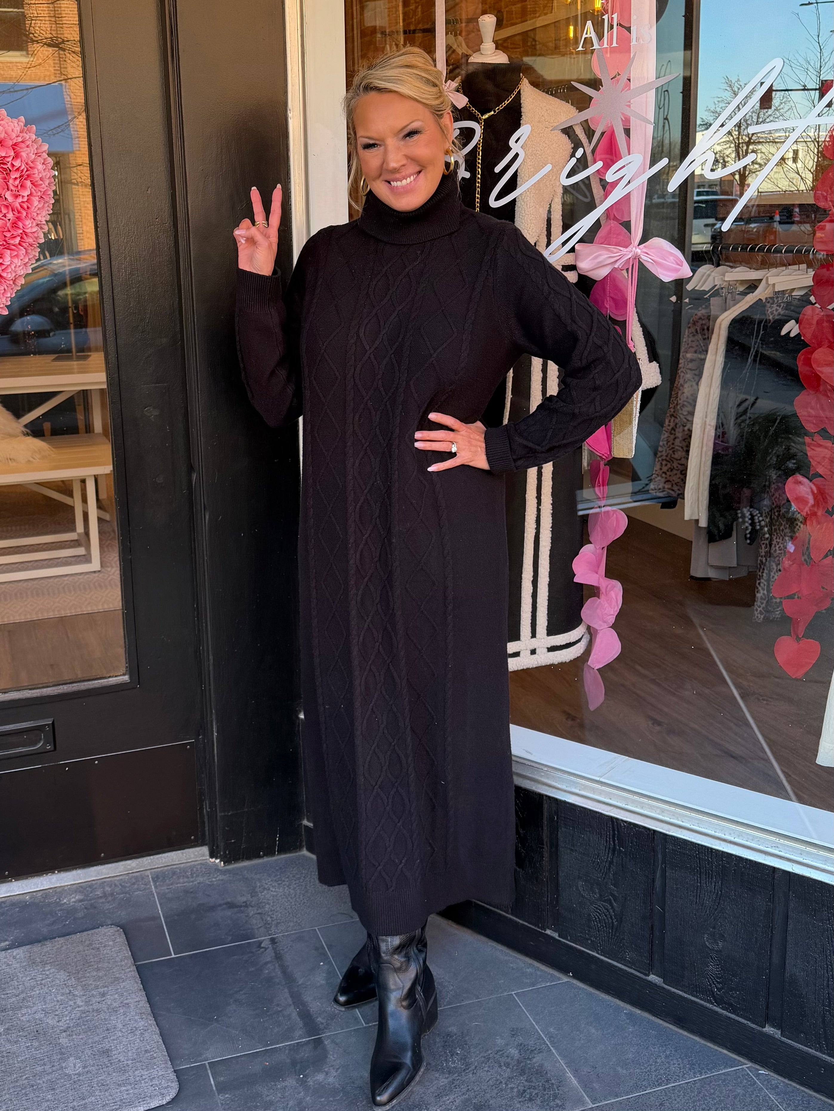 Montreal Midi Dress Black Cable Knit