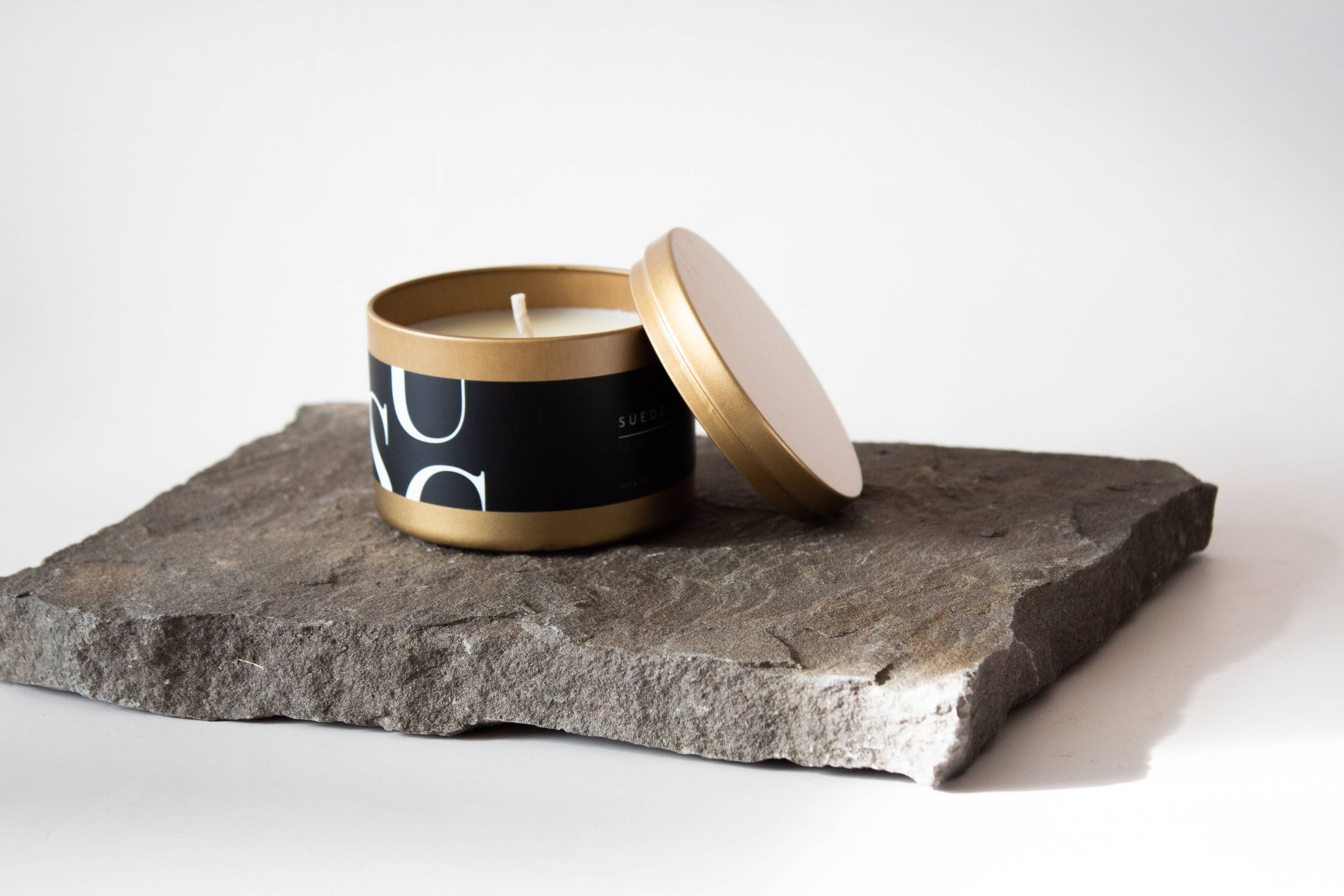Matte Gold Travel Tin Soy Candle: Hibiscus Rain