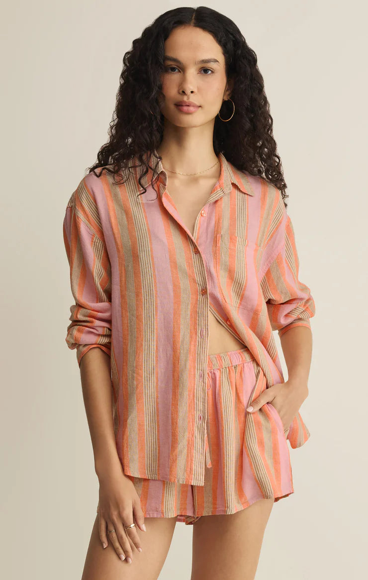 ThePerfect Striped Button Up - Tiger Lily