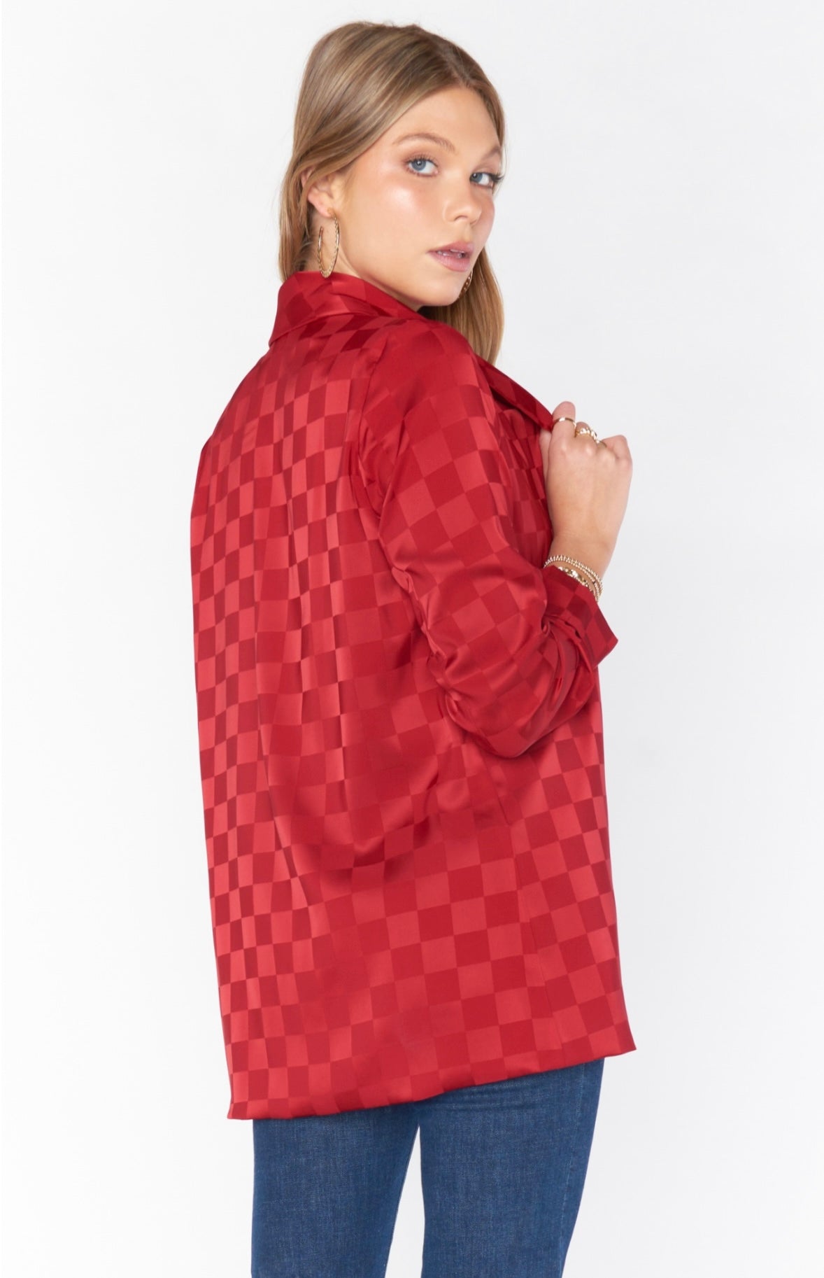 Red Checkerboard Satin Blazer