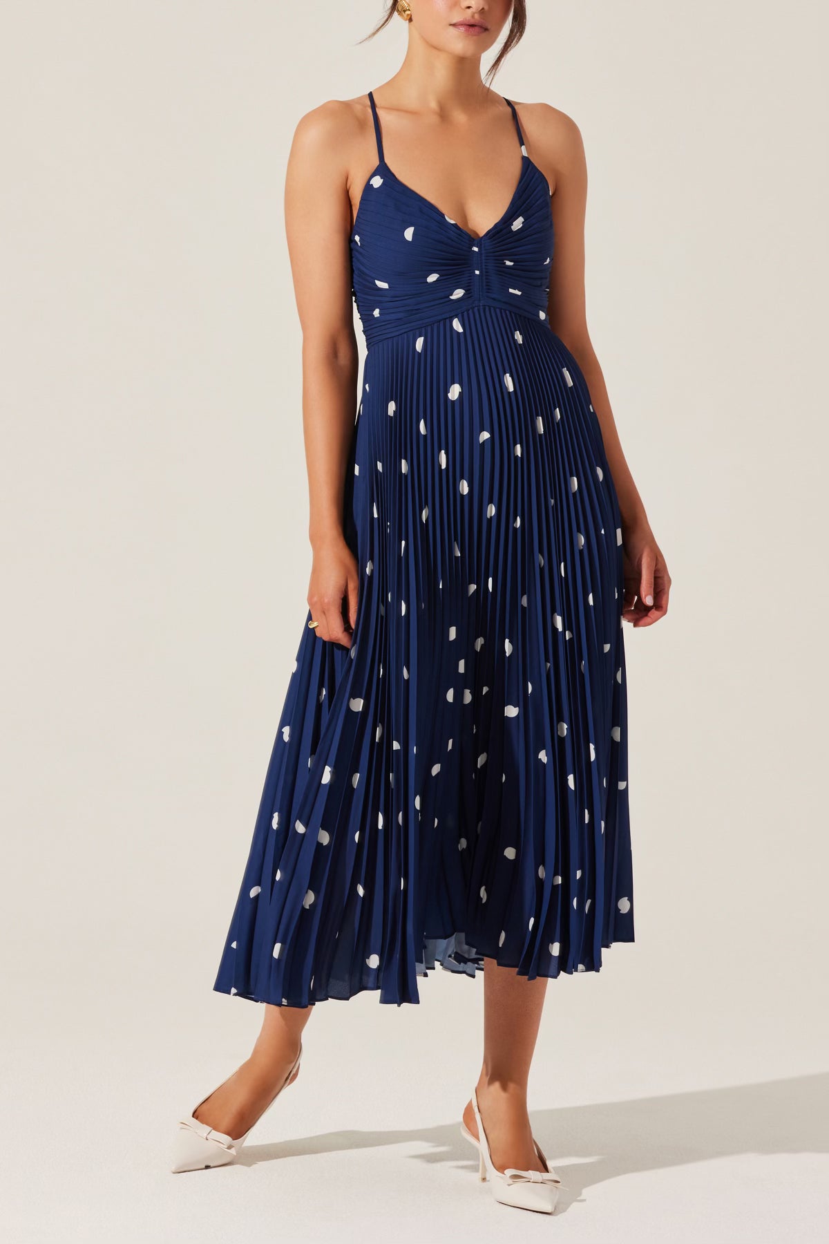 Blythe Polka Dot Plisse Midi Dress