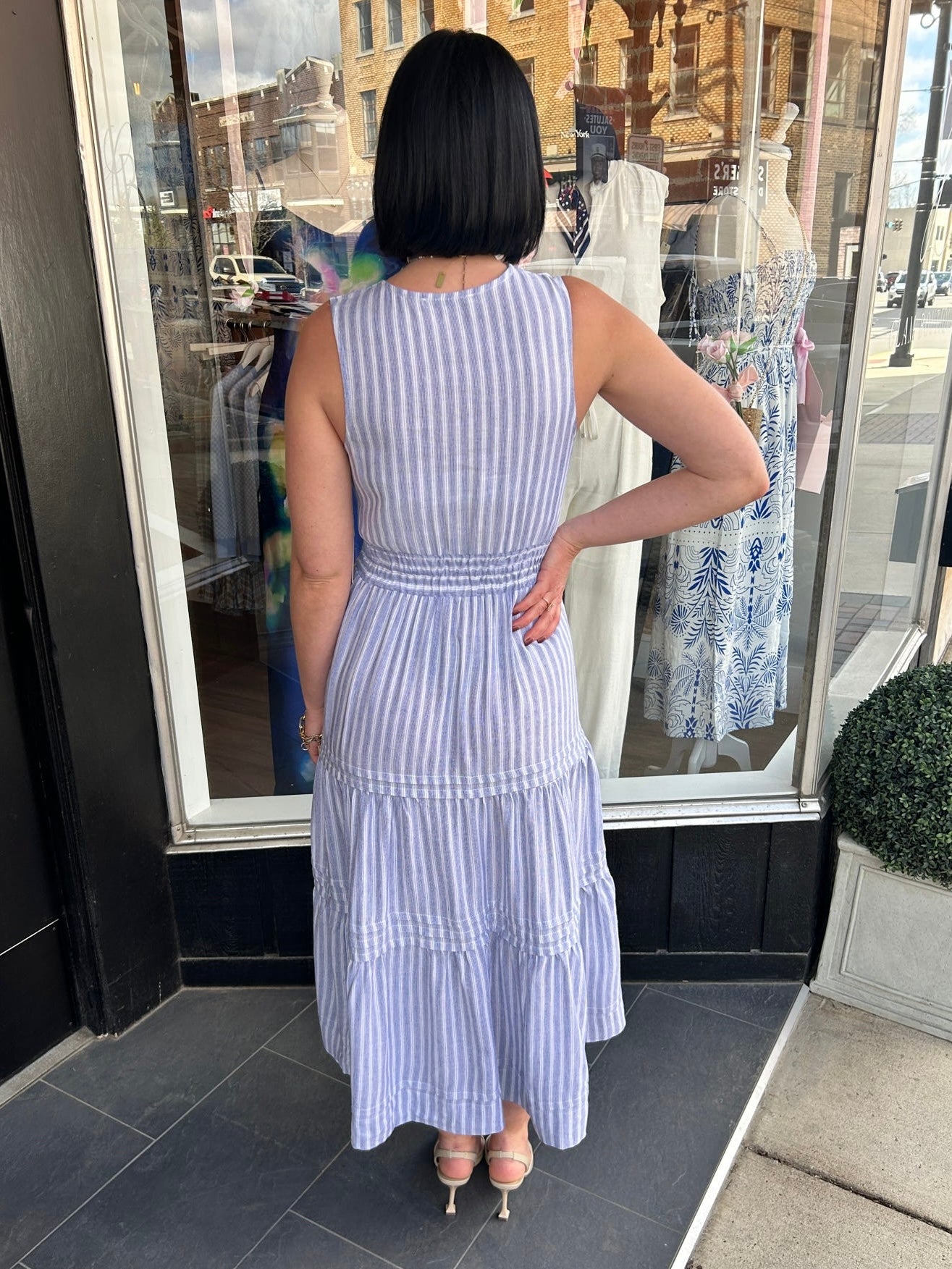 Chambray Striped Smocked Dress