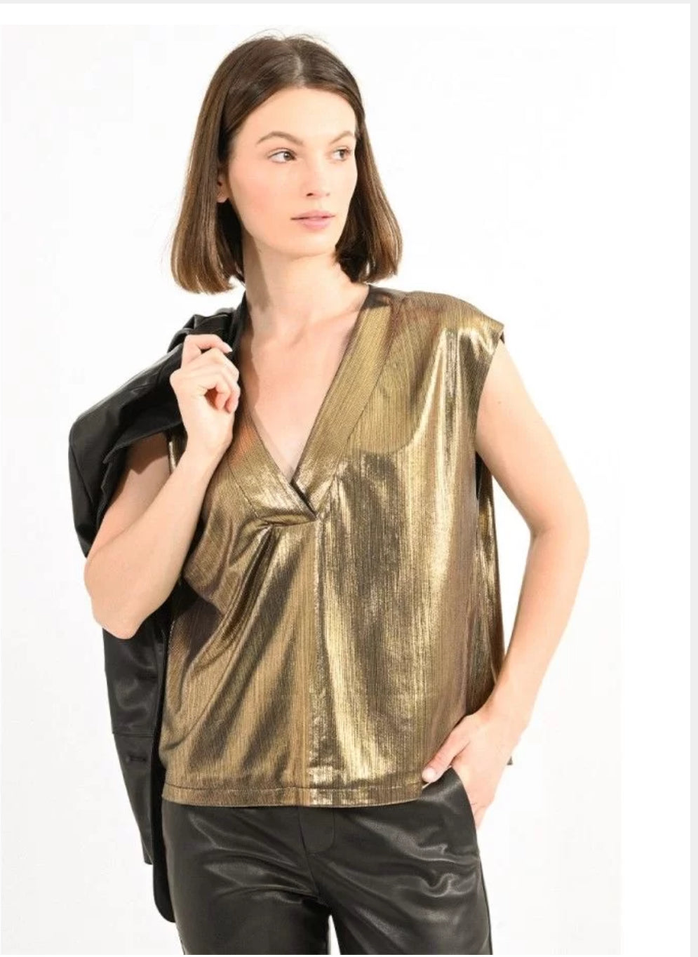 Gold S/S V-Neck Top - Final Sale