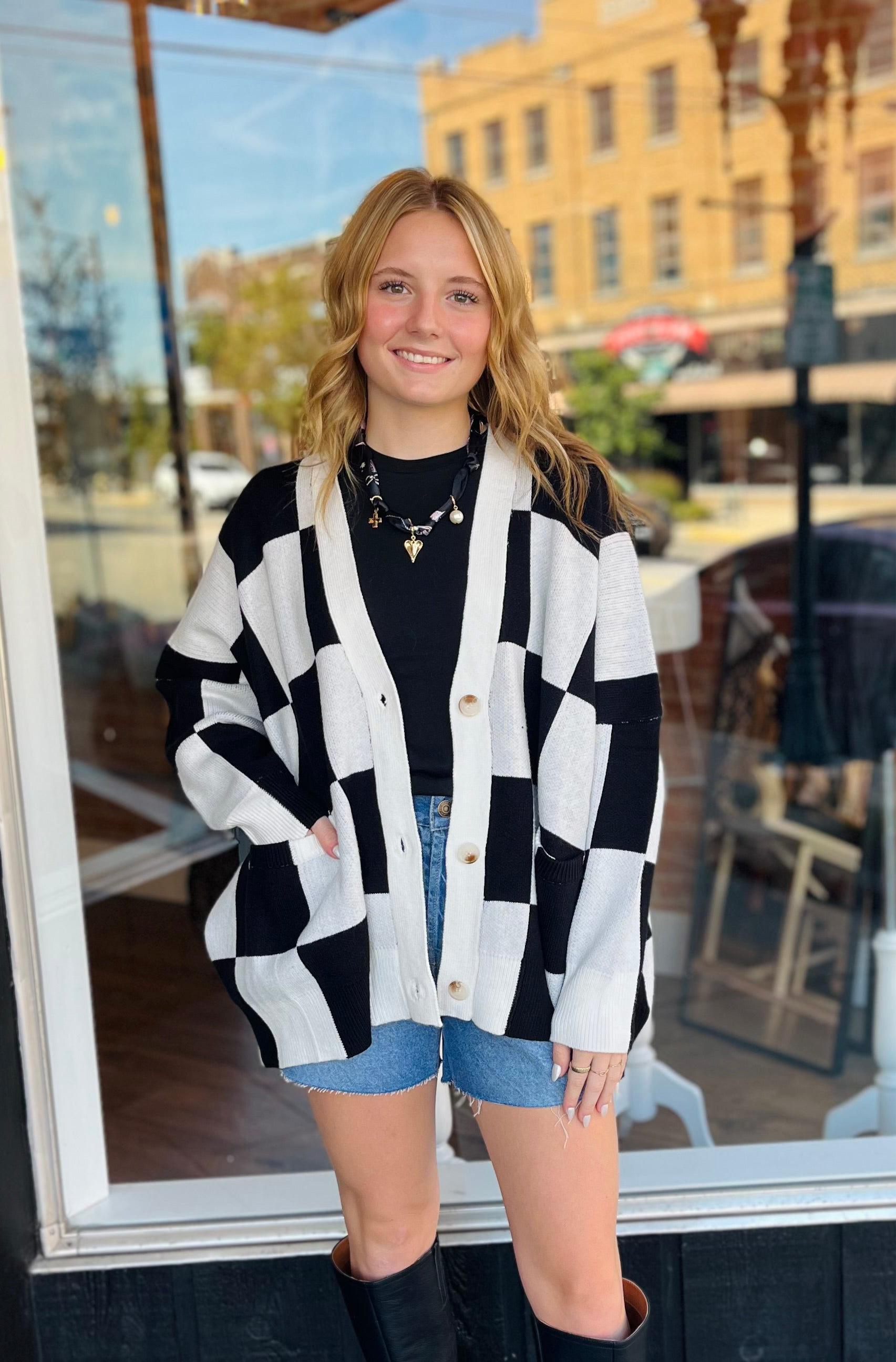 Cece Checkered Cardigan