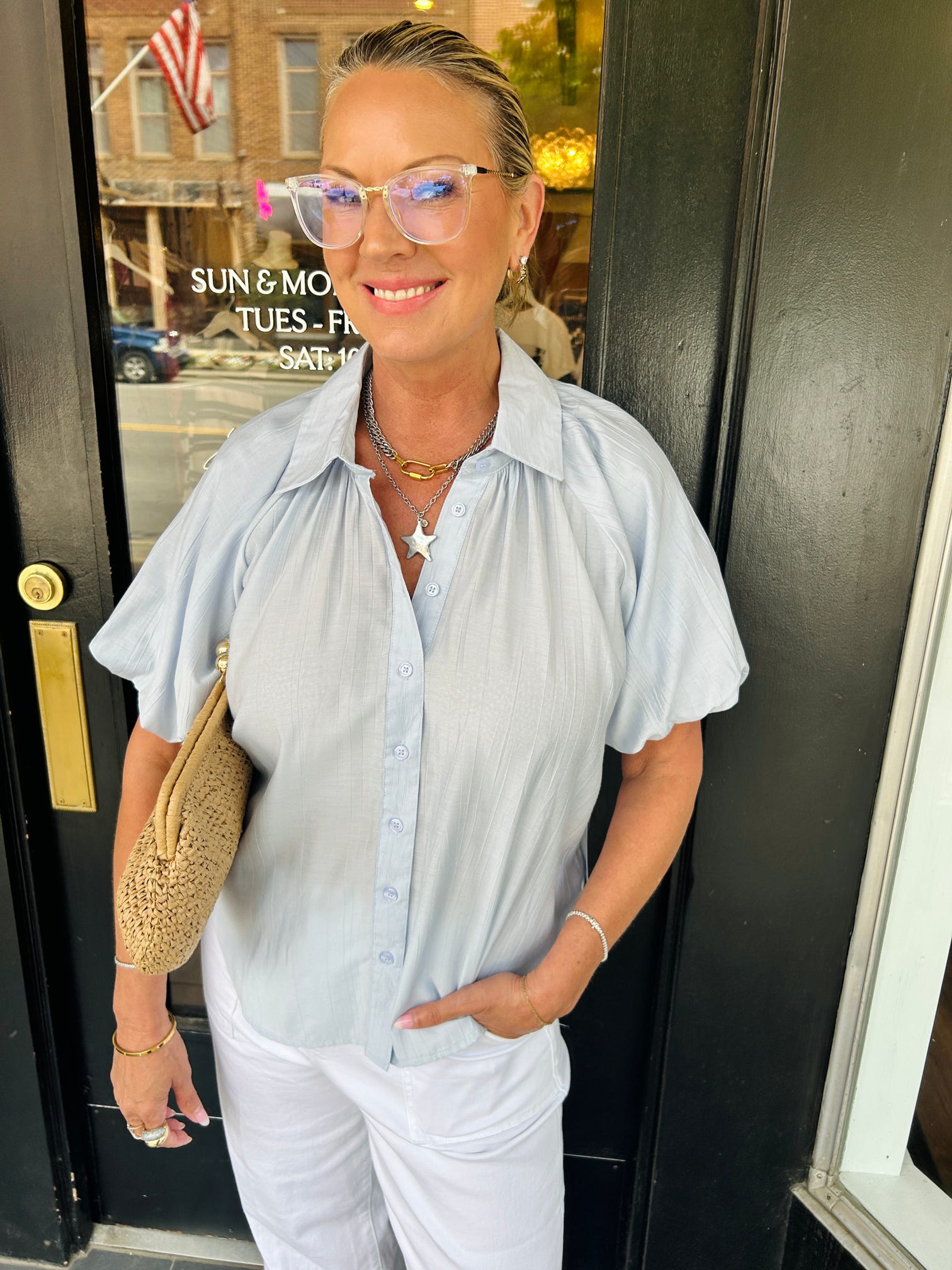 Anise Bubble Sleeve Top