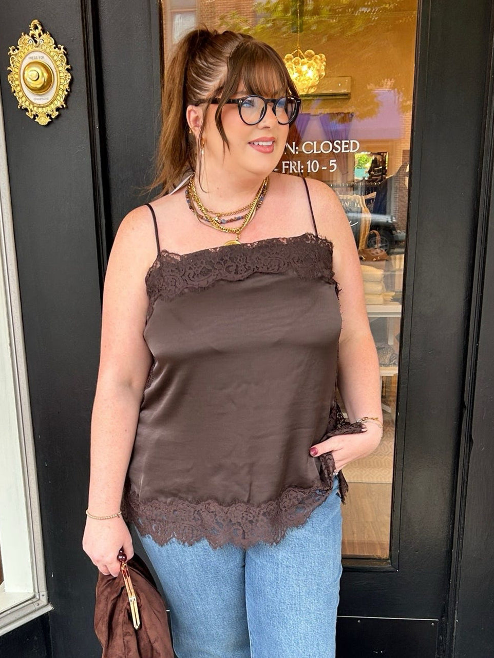Roselle Lace Cami Cocoa Bean