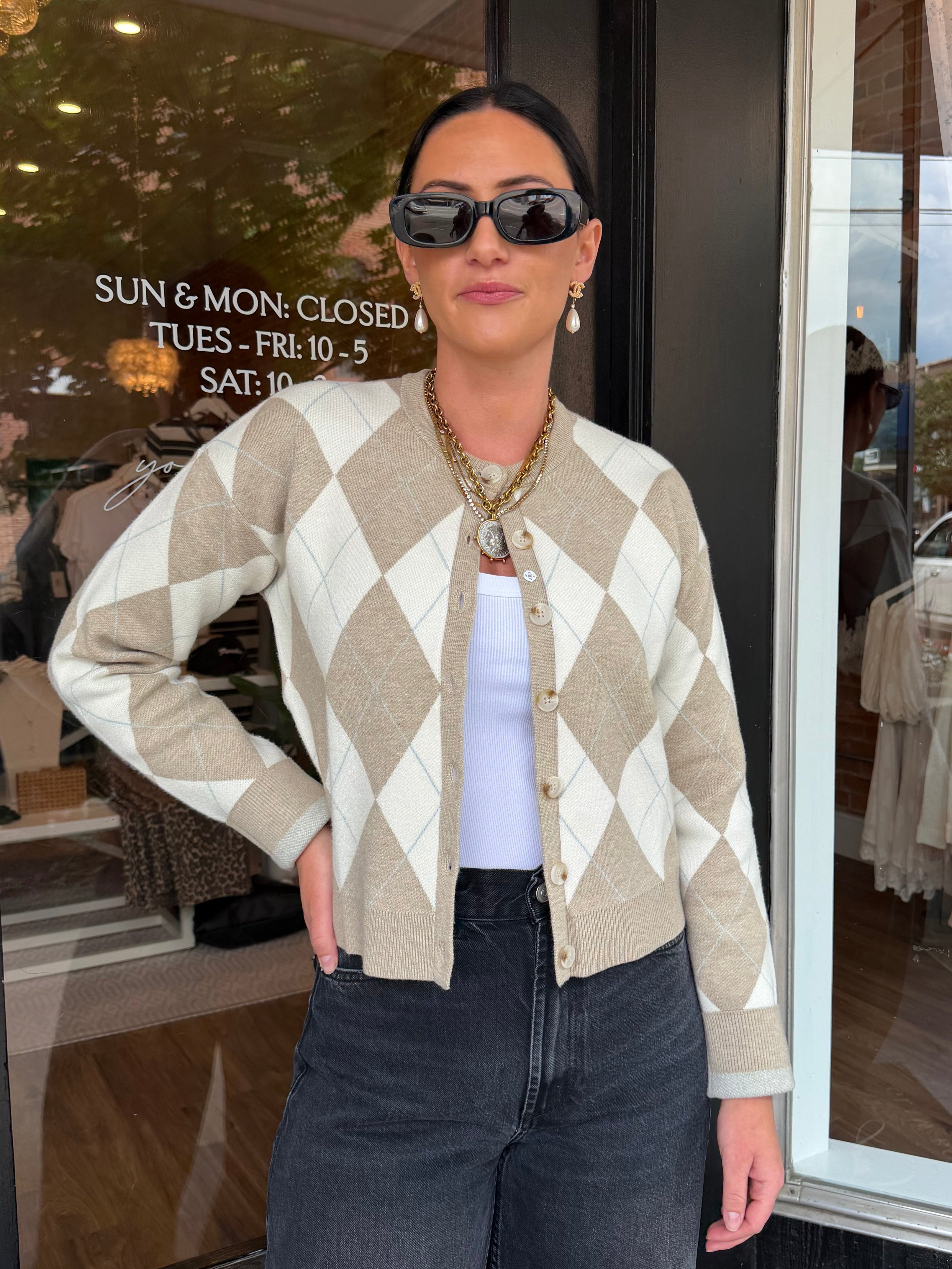 Throw On Cardigan Argyle Knit