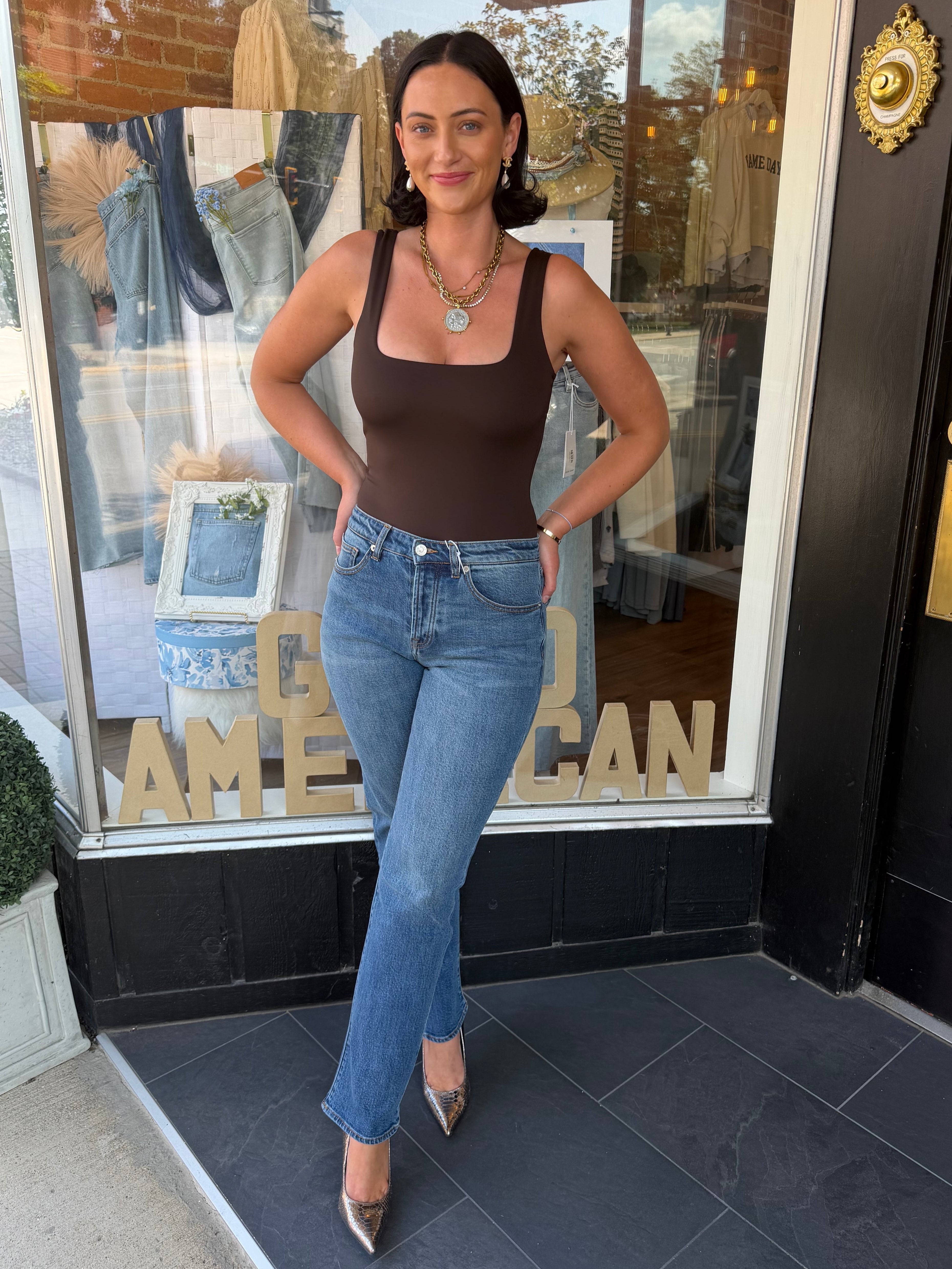 Sculpting Modern Tank Bodysuit: Espresso