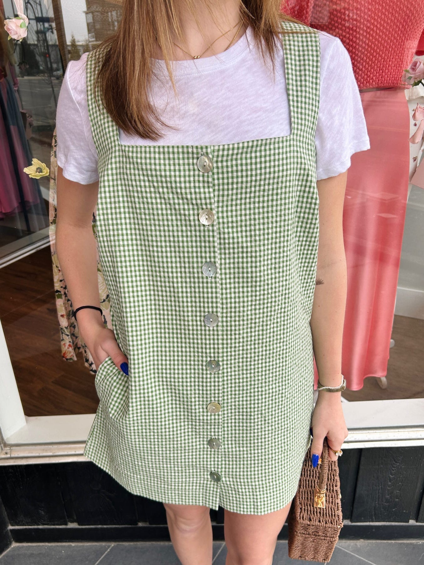 Everly Mini Dress Field Green Gingham