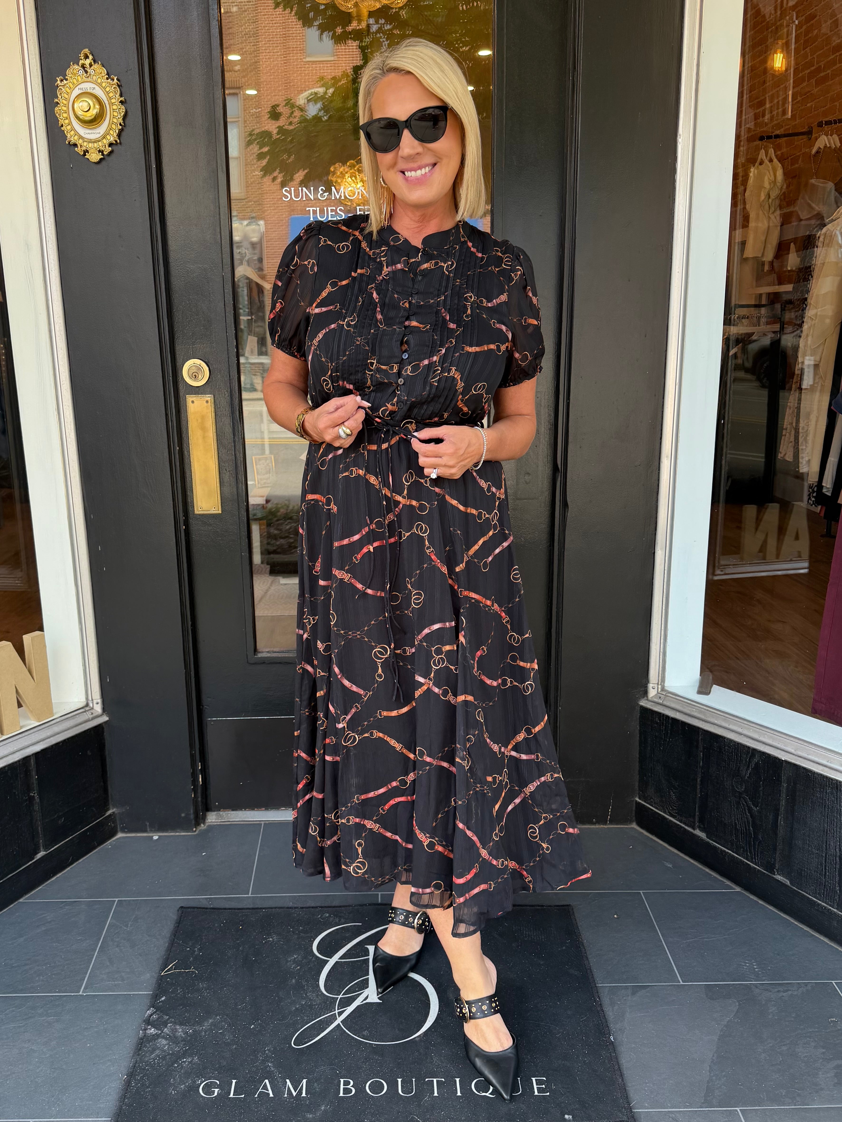 Rosa Button Front Pintuck Midi Dress