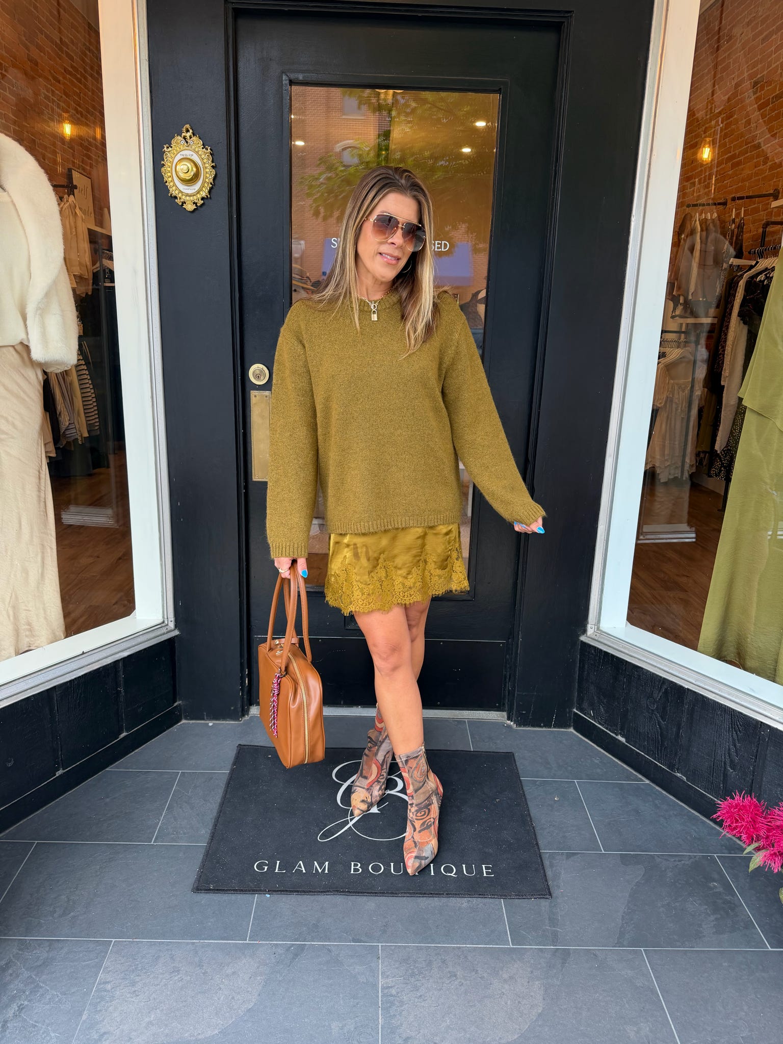 Meadow Muse Lace Mini Dress in Golden Sage