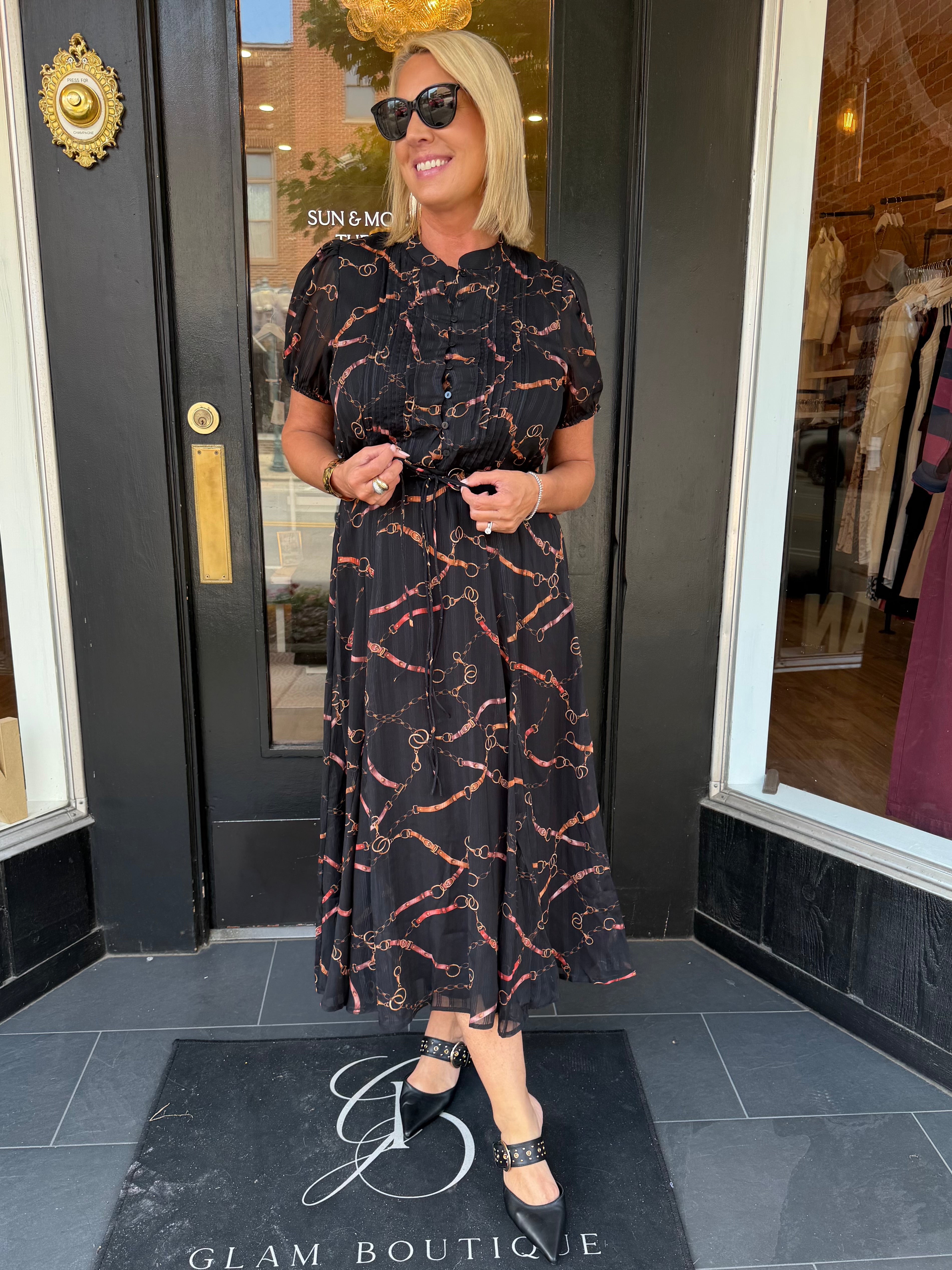 Rosa Button Front Pintuck Midi Dress