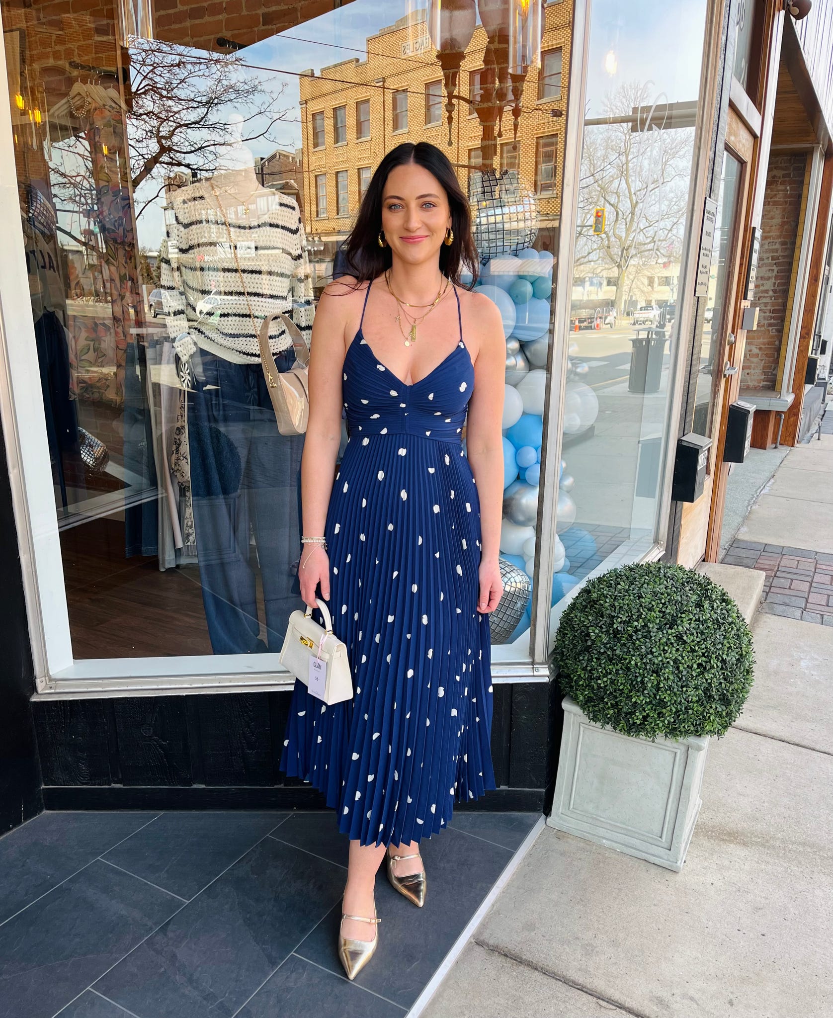 Blythe Polka Dot Plisse Midi Dress